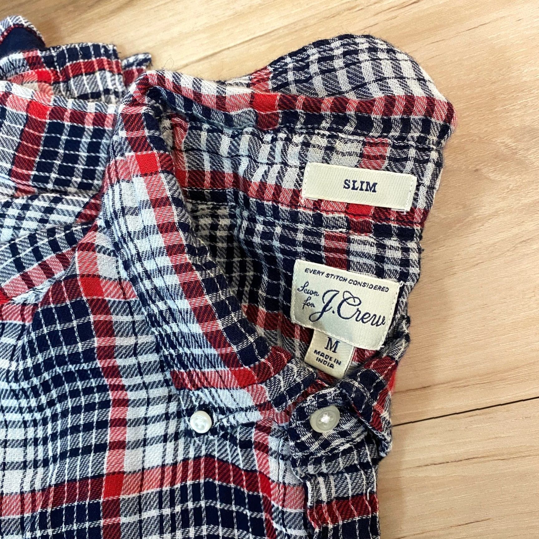 J.Crew J.Crew Slim Fit Plaid Button-Down Shirt Mens M Red Navy White Size US M / EU 48-50 / 2 - 3 Thumbnail