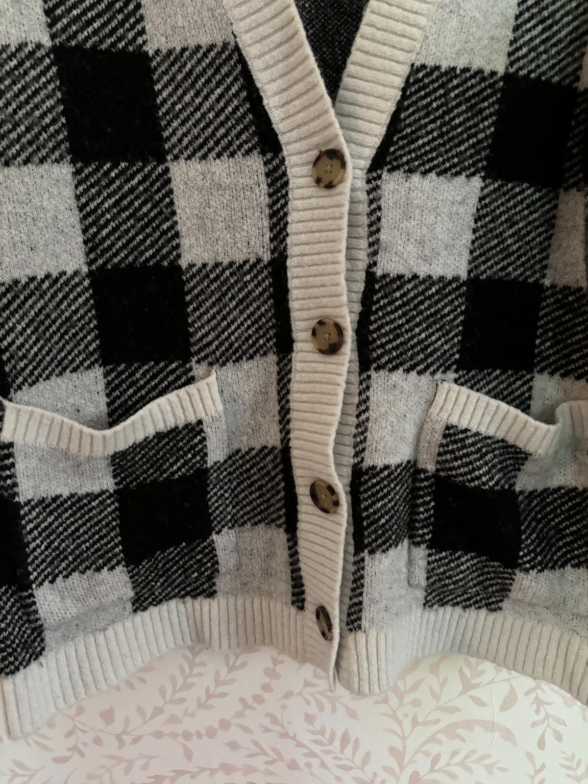 Designer Cozy Loft Black and White Checkered Cardigan XL Size XL / US 12-14 / IT 48-50 - 3 Thumbnail