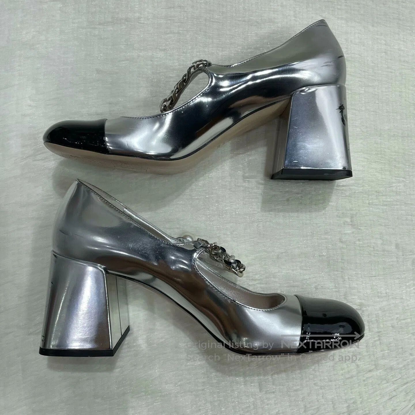 Miu Miu MIU MIU Metallic Block Heel High Heels. Size US 7 / IT 37 - 6 Thumbnail
