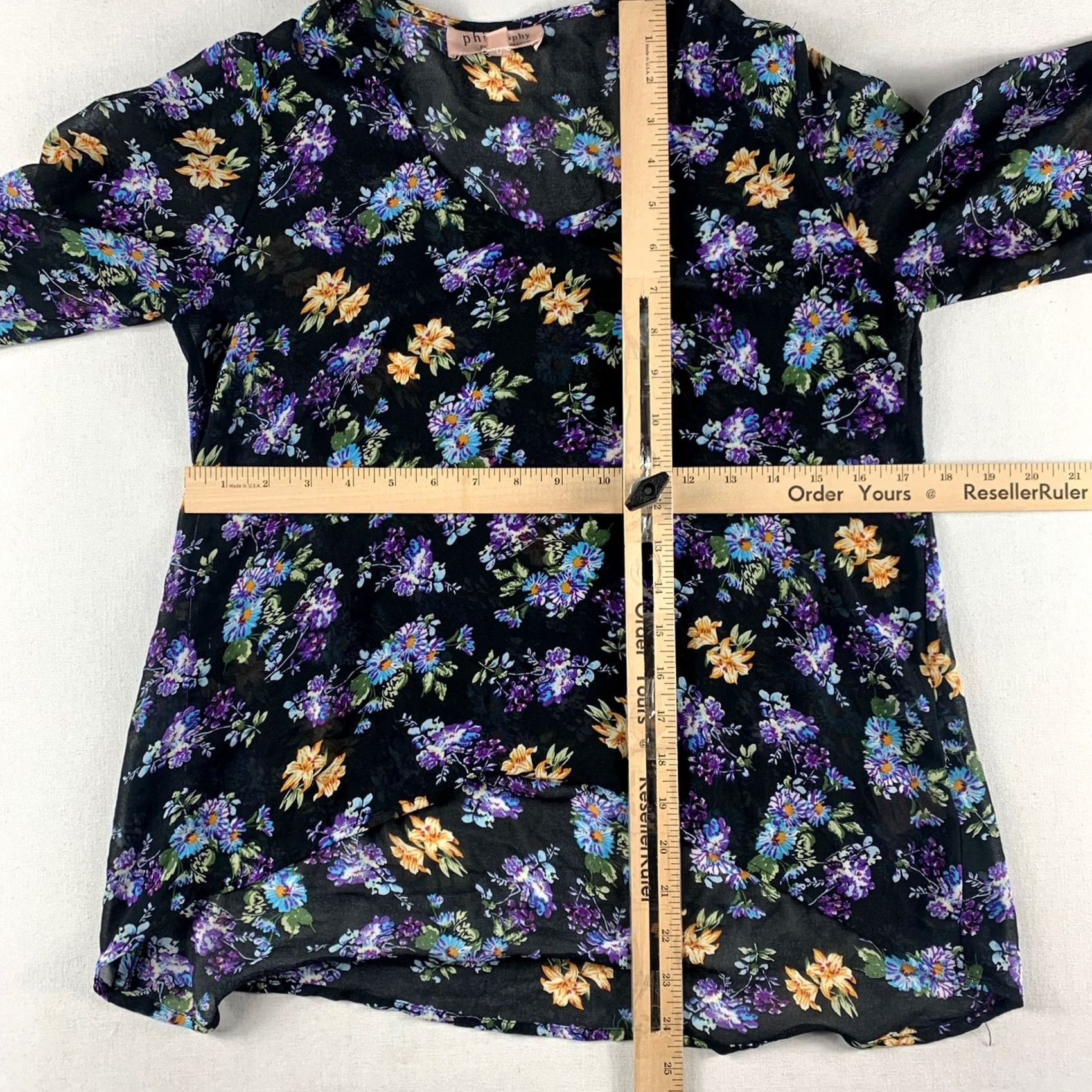 Vintage Philosophy Sheer Blouse Womens Small Petite Black Purple Boho Balloon Sleeves Size S / US 4 / IT 40 - 3 Thumbnail