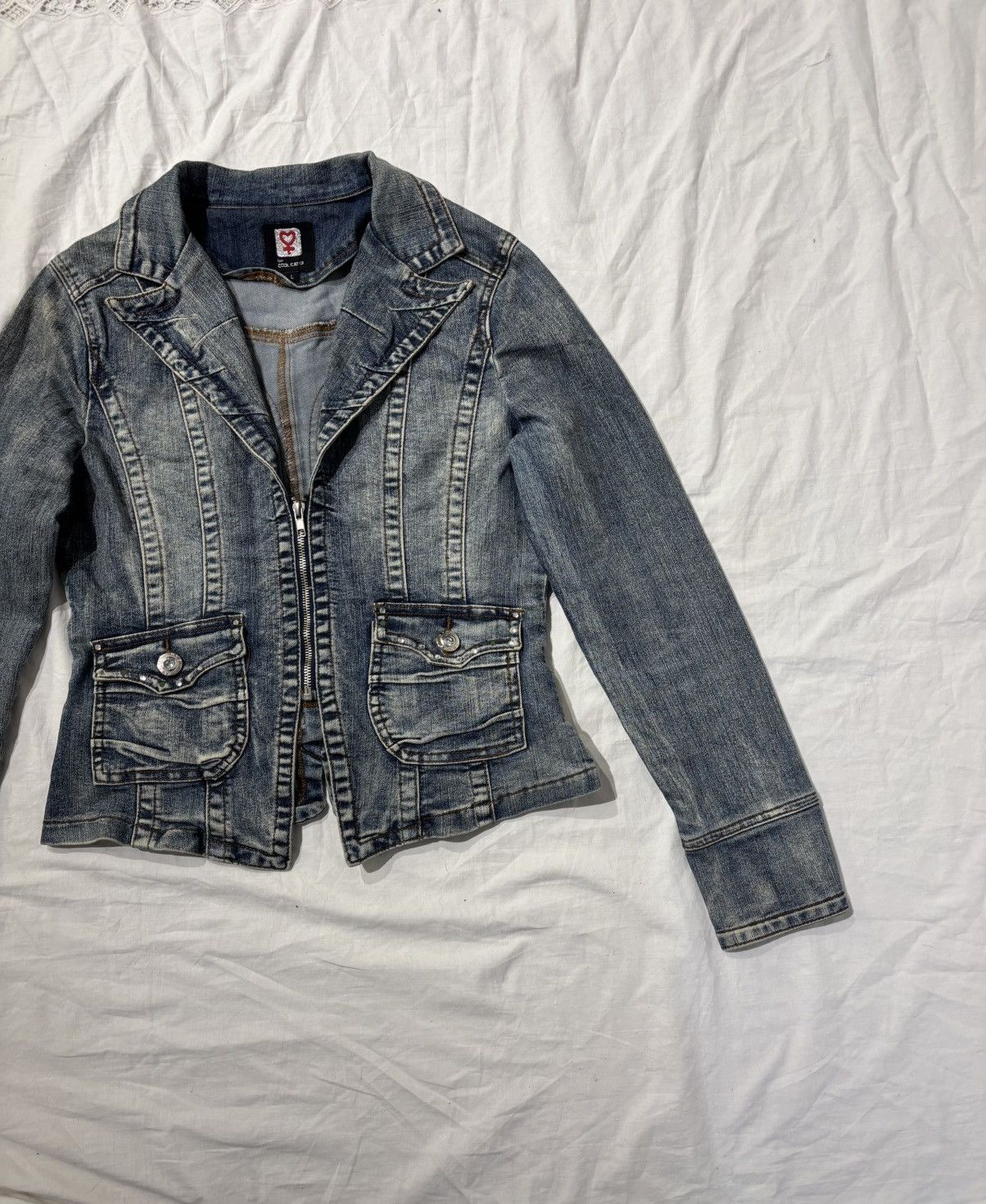 Vintage Cool Cat vintage faded zip denim jacket Size M / US 6-8 / IT 42-44 - 2 Thumbnail