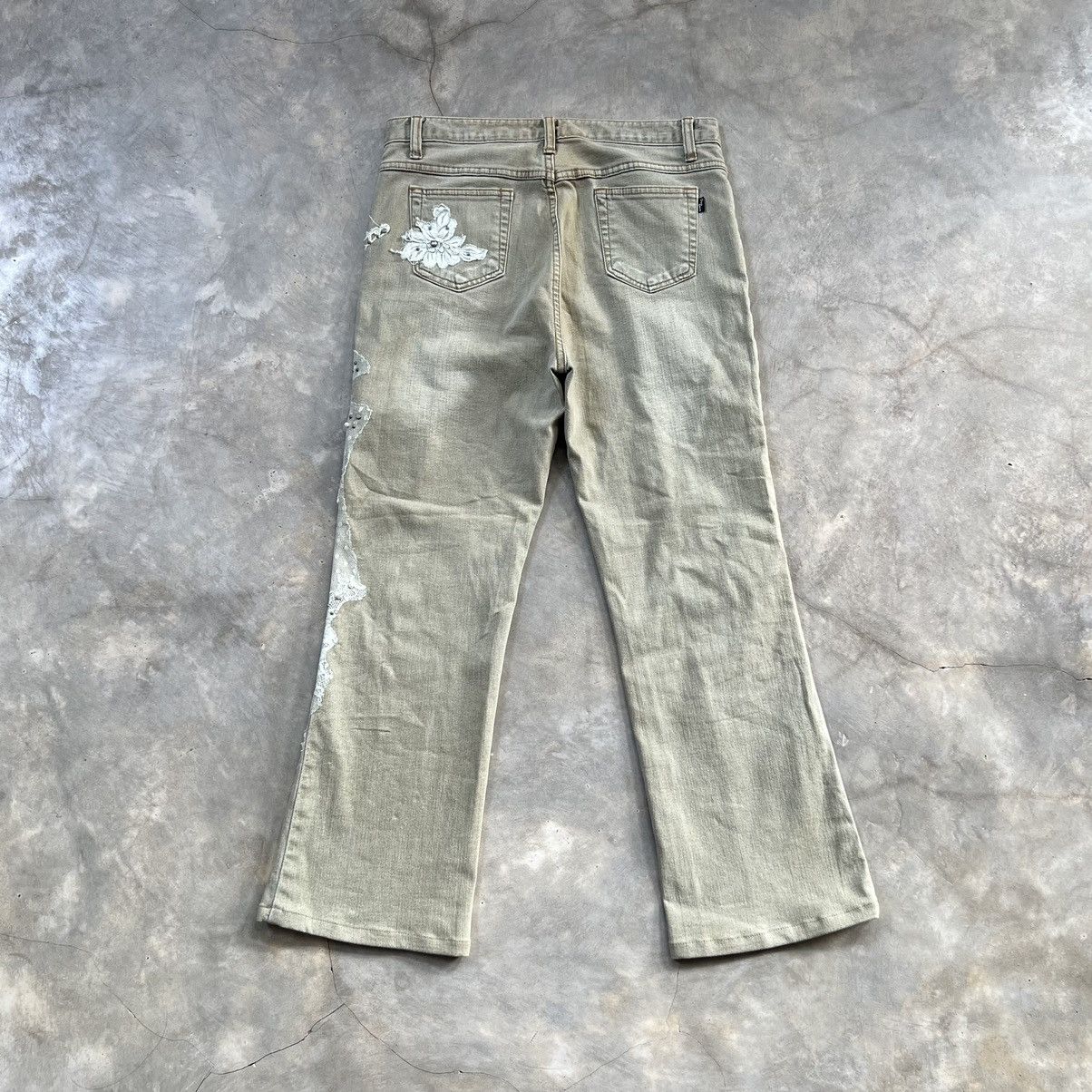 Japanese Brand Vintage D Azur Flared Swarovski Sage Green Jeans Size 30" / US 8 / IT 44 - 3 Thumbnail