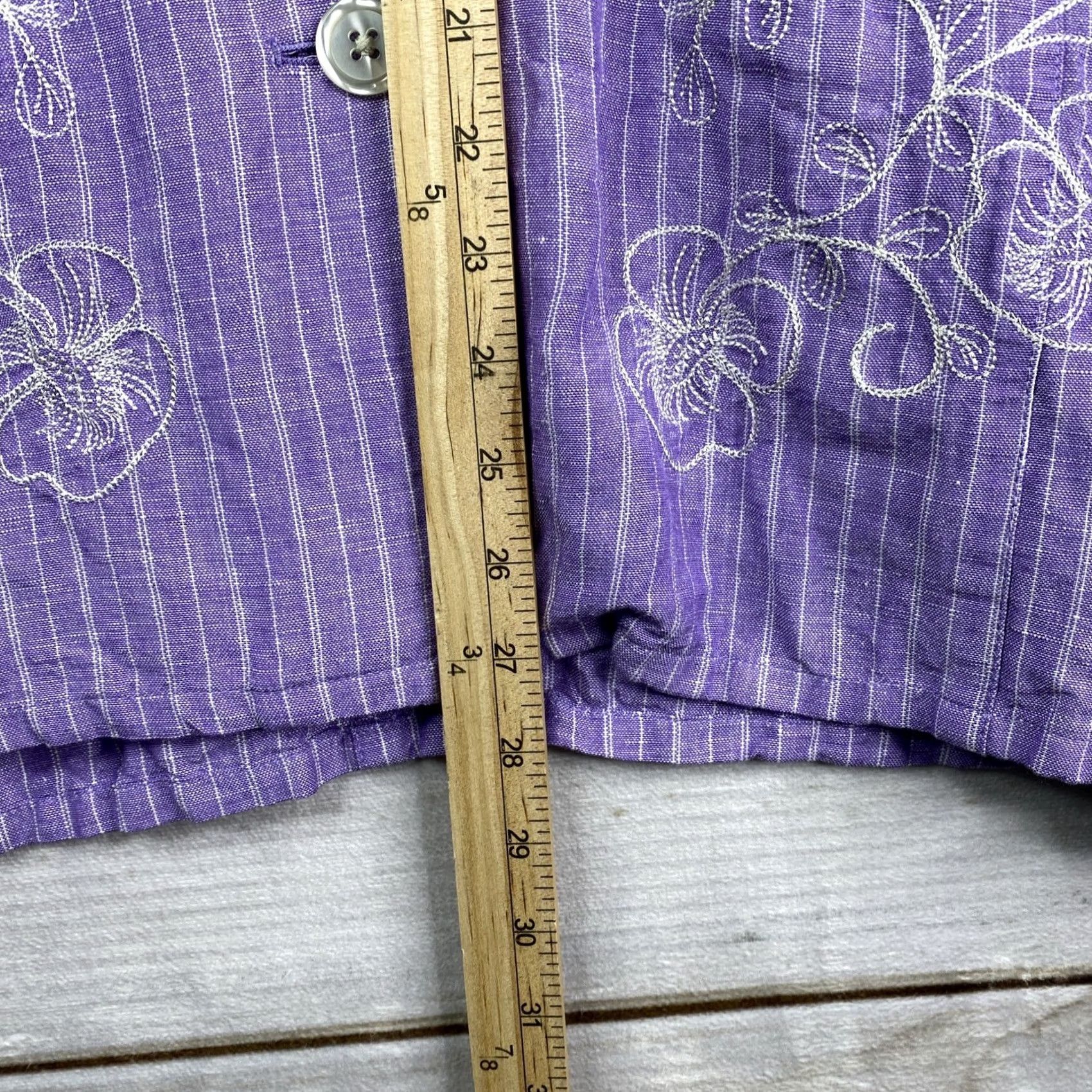 Vintage Maggie Barnes Blazer Jacket 2X Purple Striped Embroidered Linen Blazer Women Size XXL / US 16-18 / IT 52-54 - 5 Thumbnail