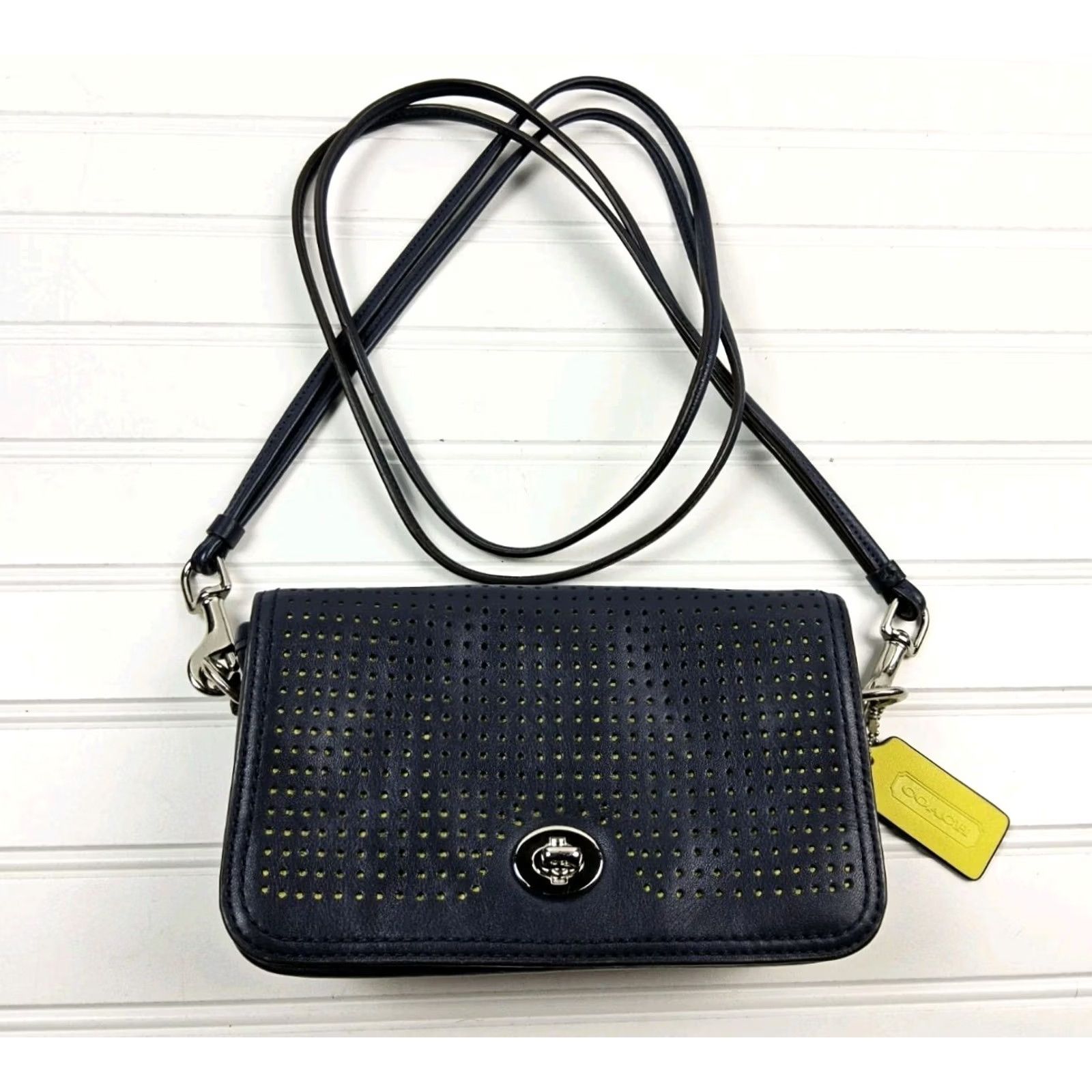 Coach Coach Crossbody Purse Navy Leather Perforated Penny Legacy 22387 Small Size ONE SIZE - 2 Thumbnail