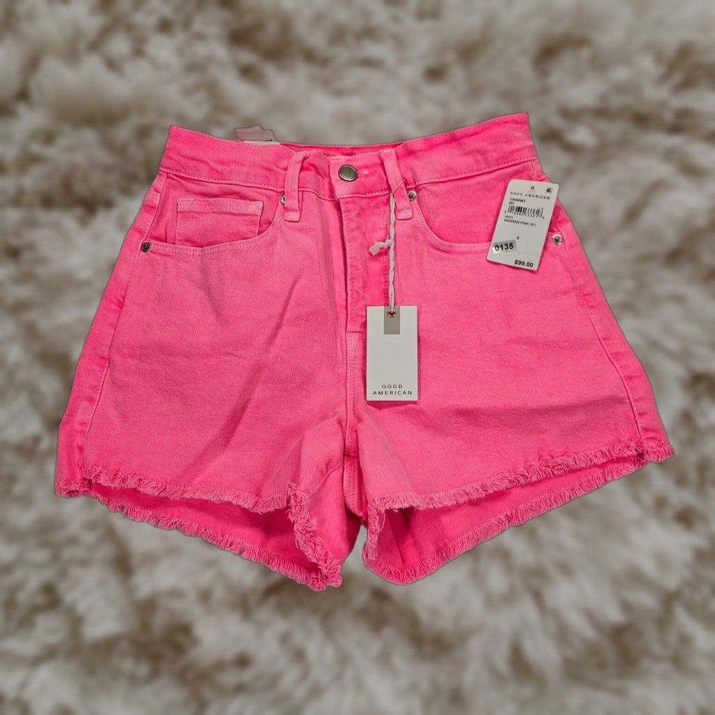 VINTAGE Good American Shorts Womens 0 / 25 Hawiian Pink 001 GNS046T NWT
