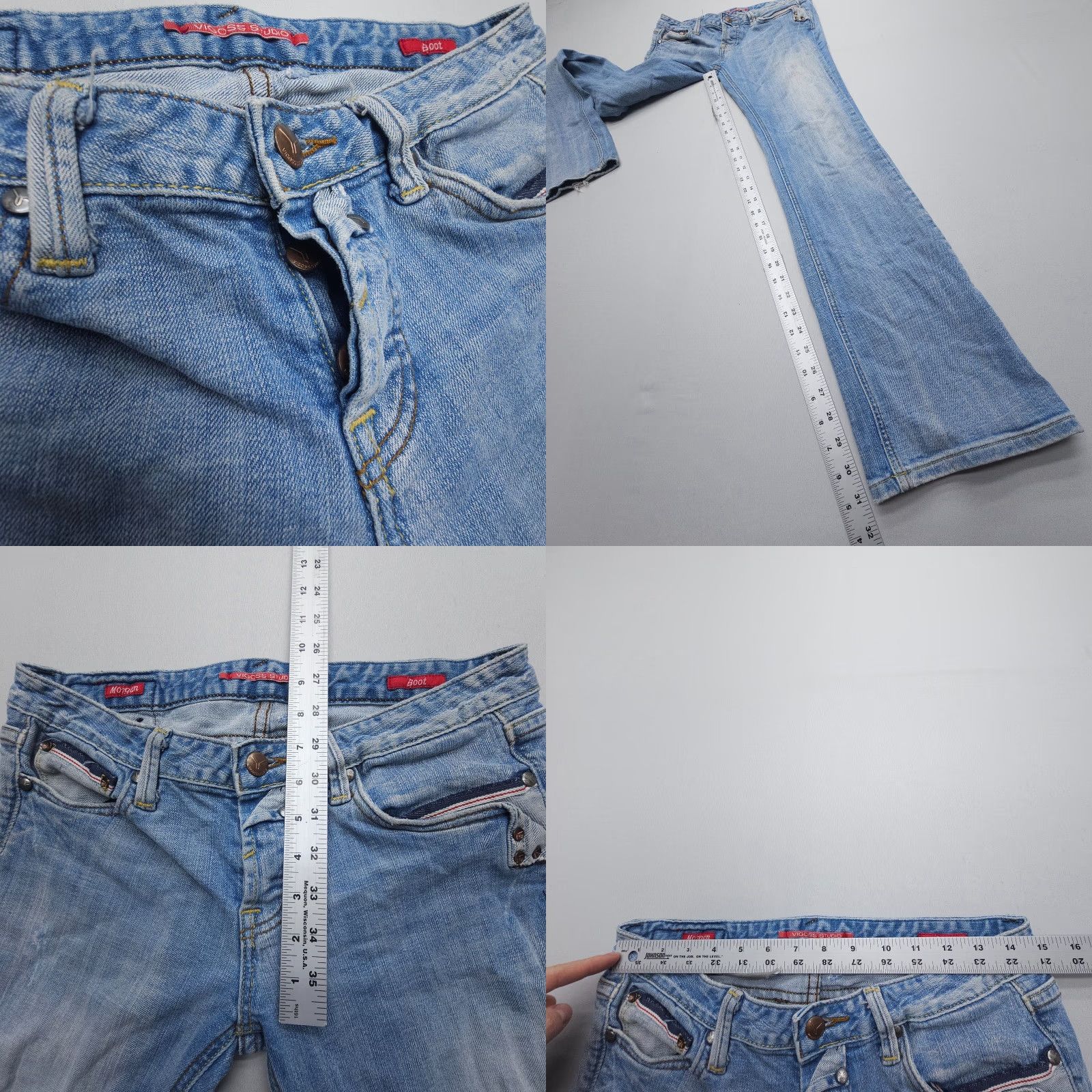 Vintage VIGOSS Vintage Low Rise Button Fly Jeans Women 29 Blue Bootcut 90s Bohemian American Western 5-Pocket Denim jeans Size 29" - 8 Thumbnail