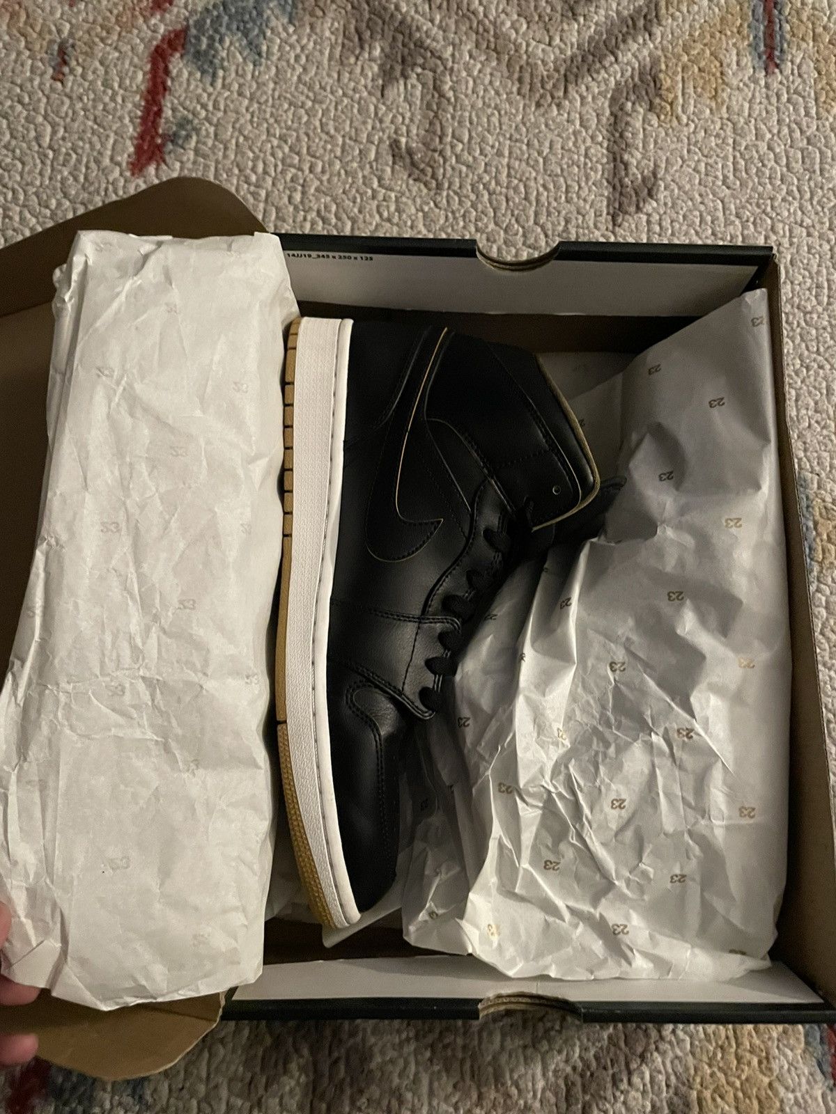 Jordan Brand Jordan 1 Retro Mid Black Metallic Gold Size US 12 / EU 45 - 5 Thumbnail