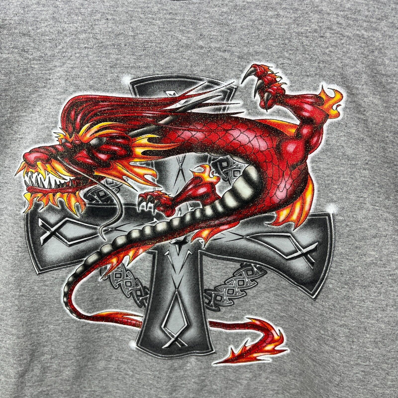 Vintage Vintage Y2K Dragon Cross Flames Shirt Large Skater JNCO Size US L / EU 52-54 / 3 - 3 Thumbnail