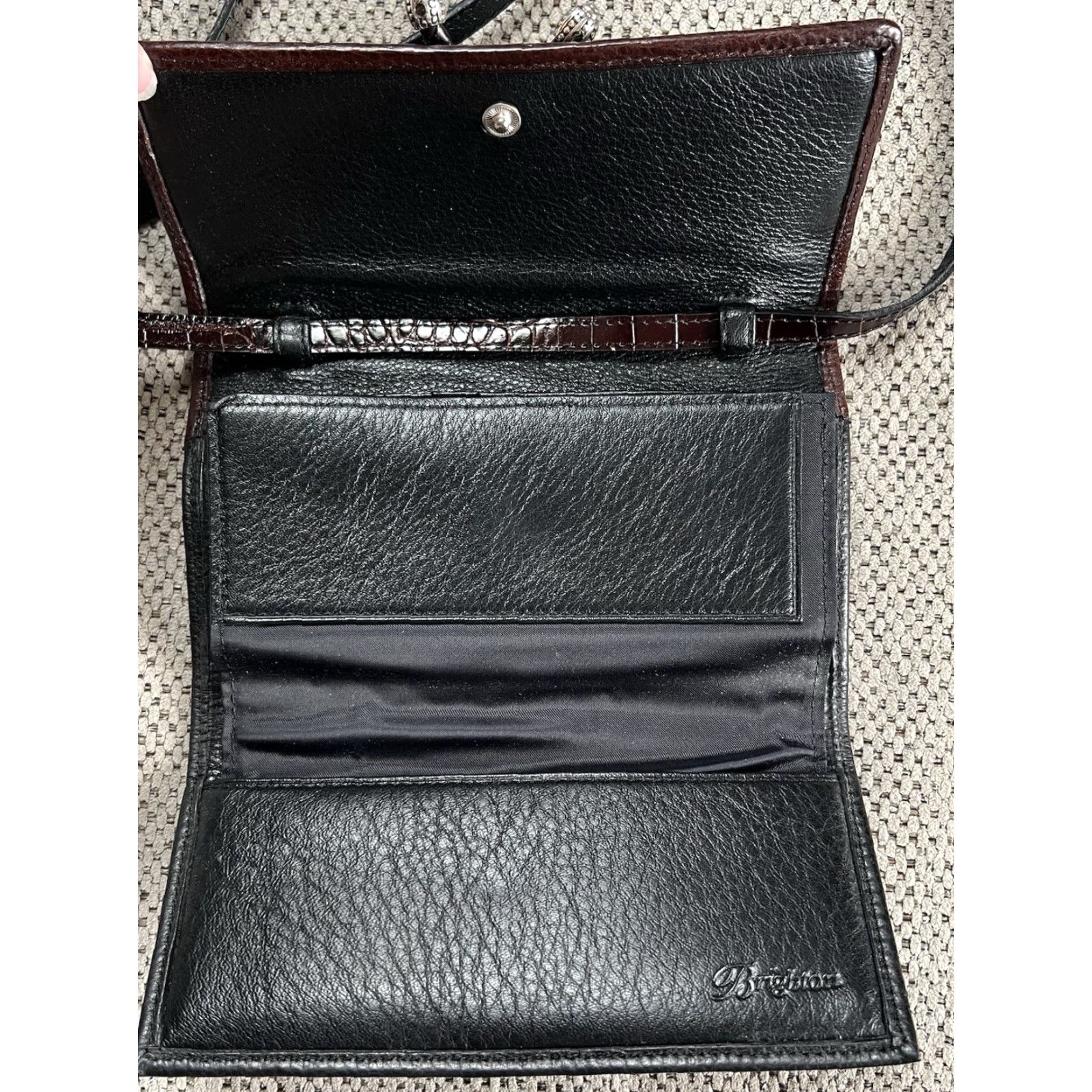 Brighton Brighton Tri Fold Wallet Organizer Crossbody Strap Small Brown Croc Embossed Faux Leather Silver Hardware Women Size ONE SIZE - 4 Thumbnail