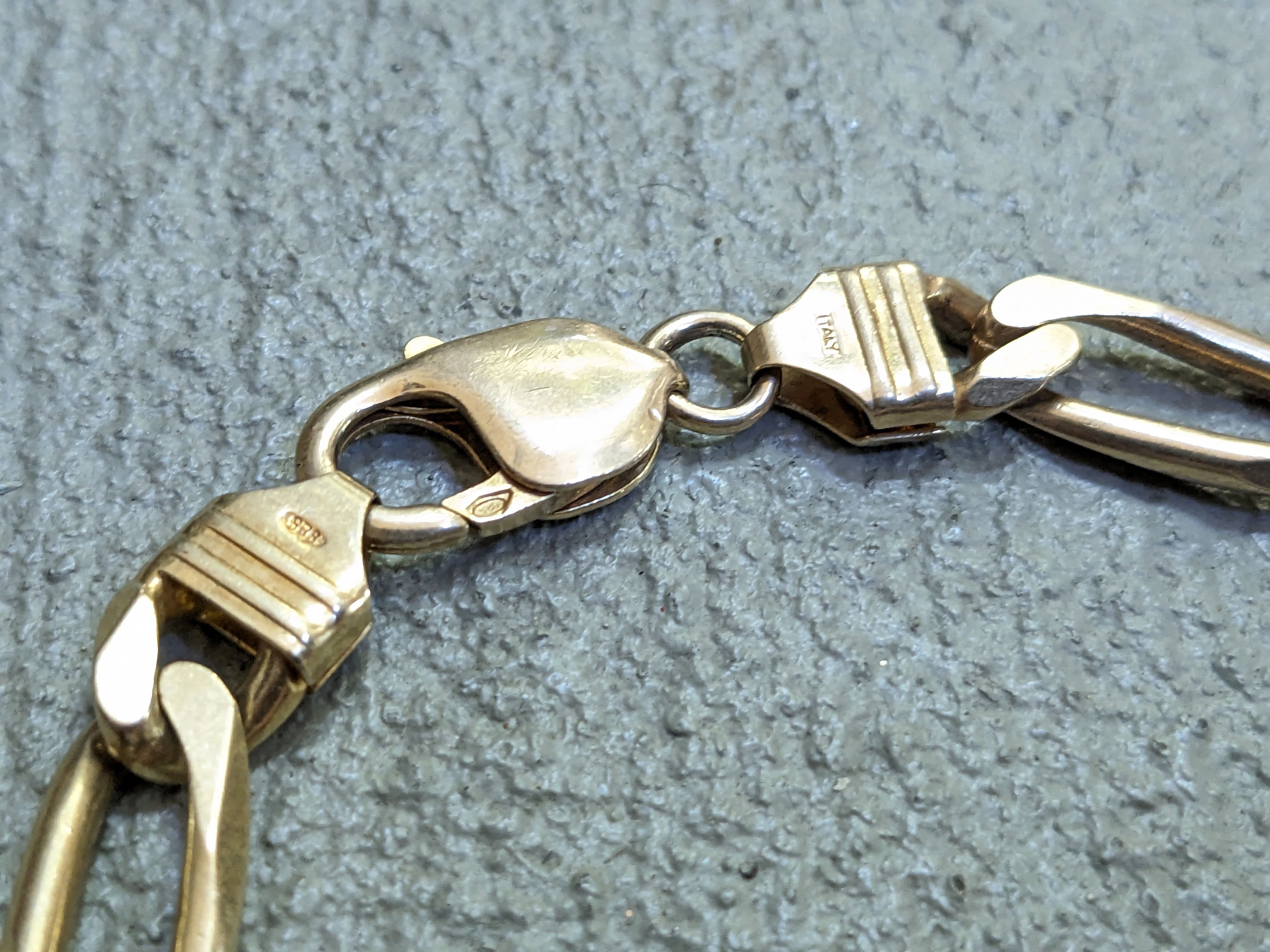 Jewelry Vintage Sterling Silver Bracelet Figaro 8.25" Italy Biker Size ONE SIZE - 4 Thumbnail