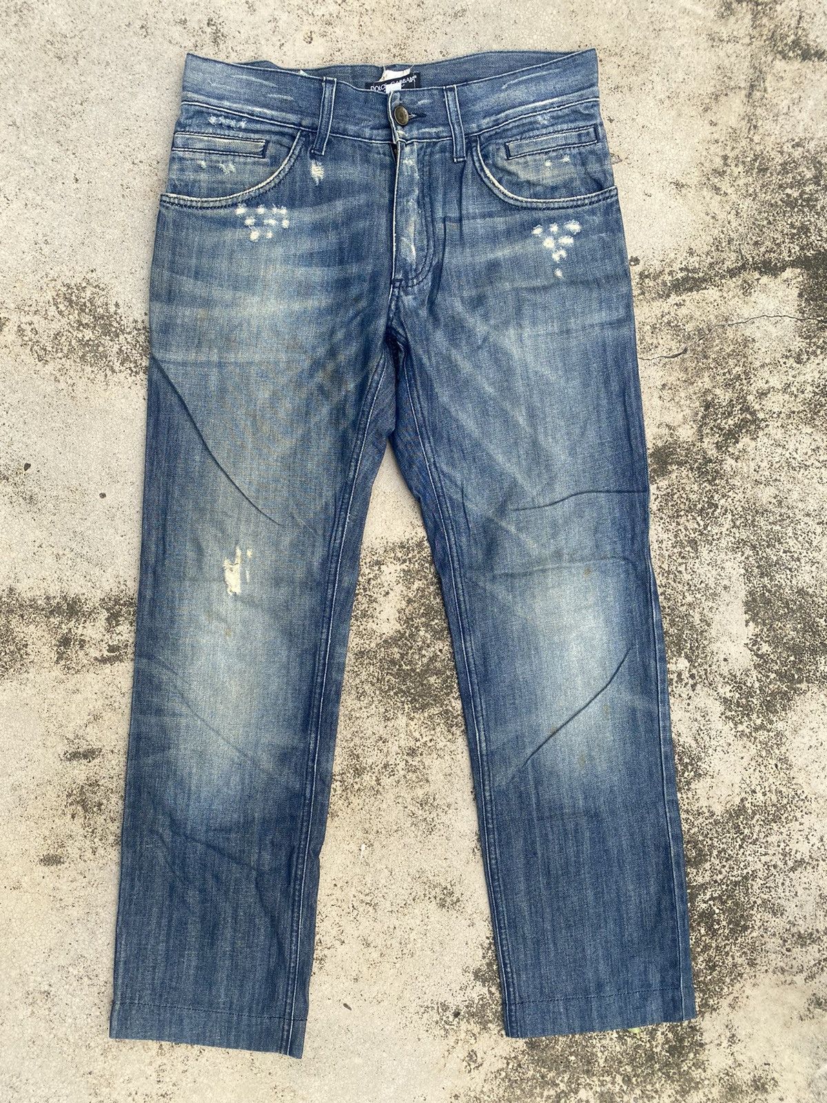 Designer × Dolce & Gabbana Dolce & Gabbana Distressed Faded Denim Jeans Size US 30 / EU 46 - 1 Thumbnail