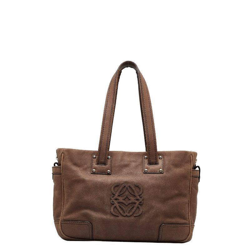 image of Loewe Anagram Leather Tote Bag in Brown, Women's