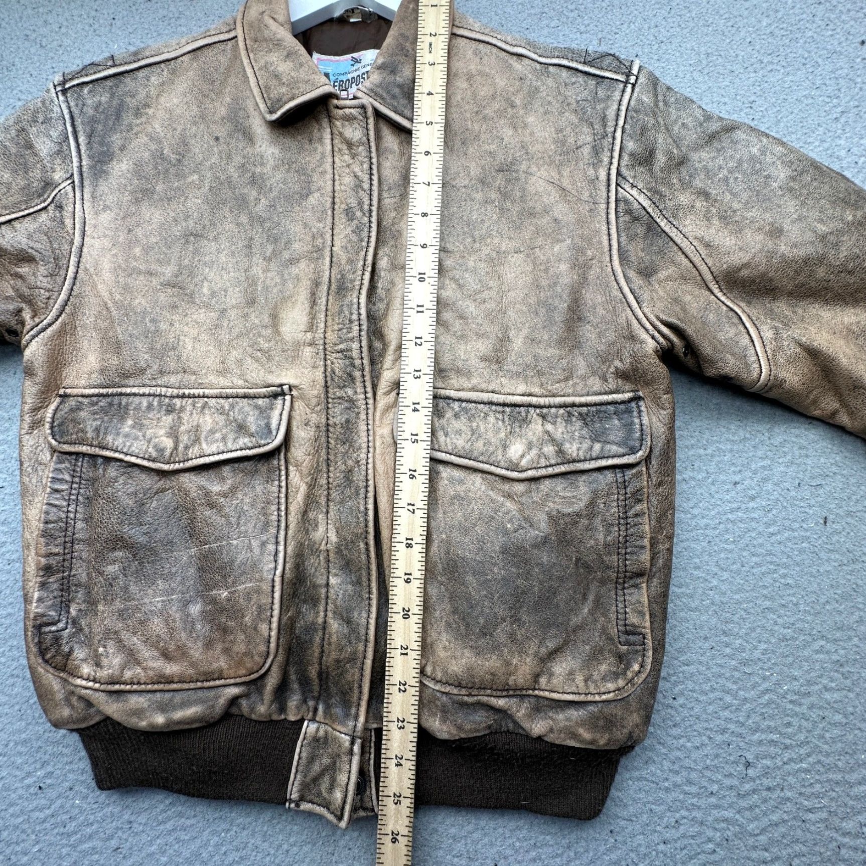 Vintage VINTAGE Aéropostale A-2 Bomber Leather Jacket Medium Brown Zip Flight Aviator Men M Brown Jacket Leather Mens Size US M / EU 48-50 / 2 - 6 Thumbnail