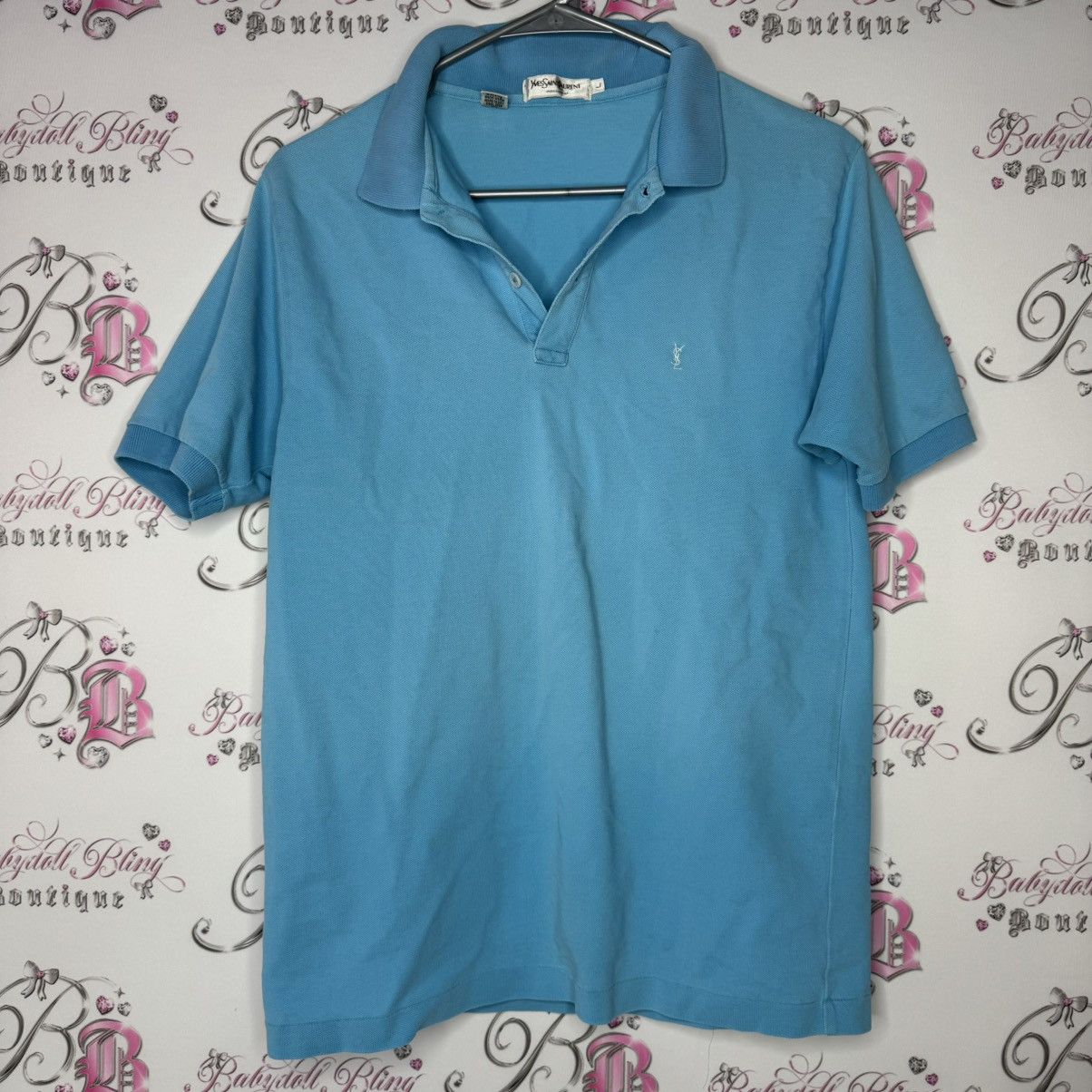 Yves Saint Laurent YSL collared shirt tshirt blue with ysl white embroidery Size US L / EU 52-54 / 3 - 1 Thumbnail