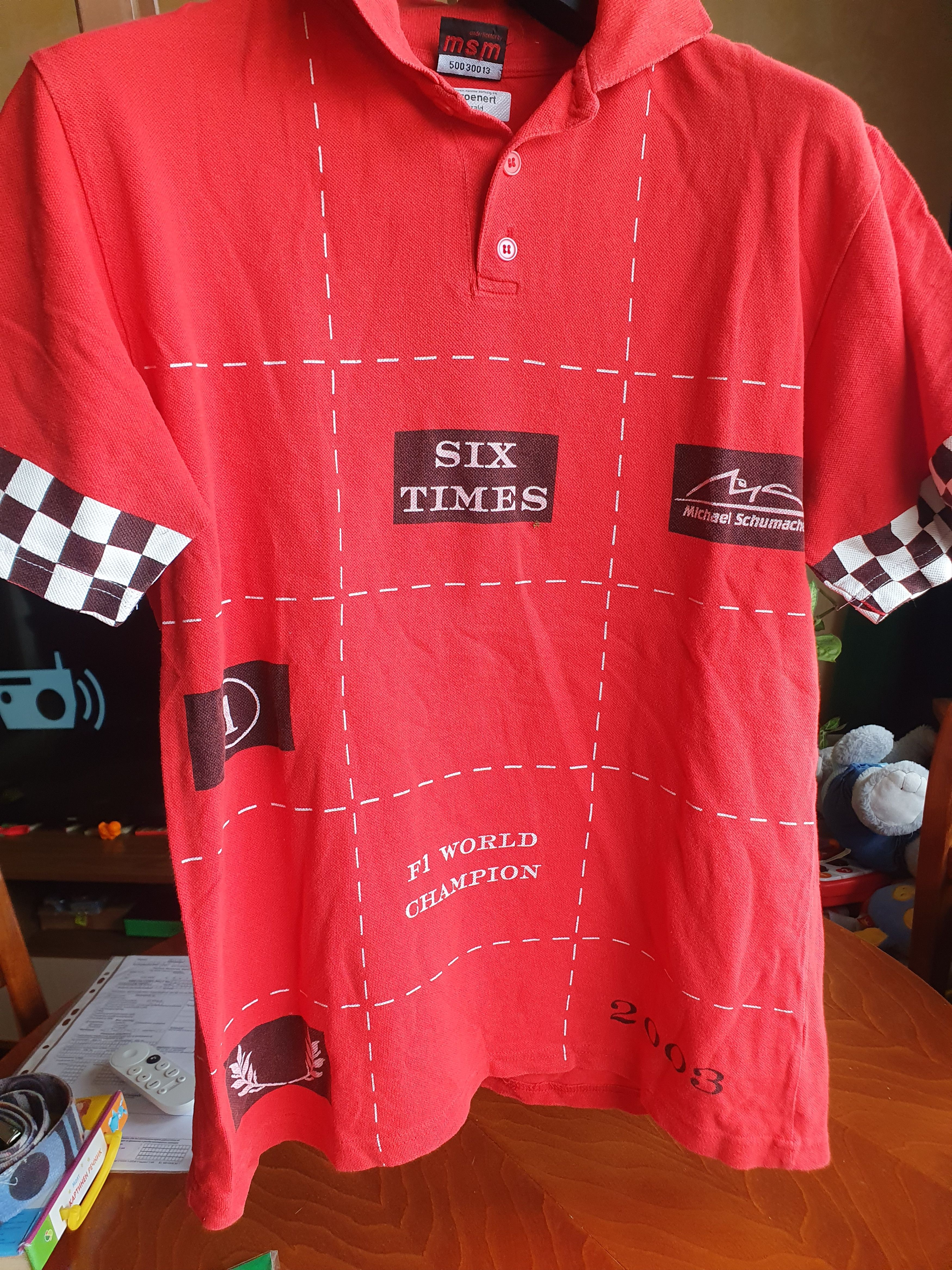 Ferrari × Formula 1 × Vintage Michael Schumacher F1 World Champion Six Times 2003 Vtg Polo Size US M / EU 48-50 / 2 - 4 Thumbnail