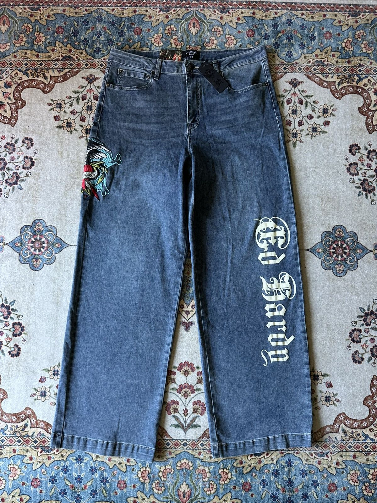 Ed Hardy Ed Hardy Embroidered Baggy Jeans Size US 34 / EU 50 - 1 Thumbnail