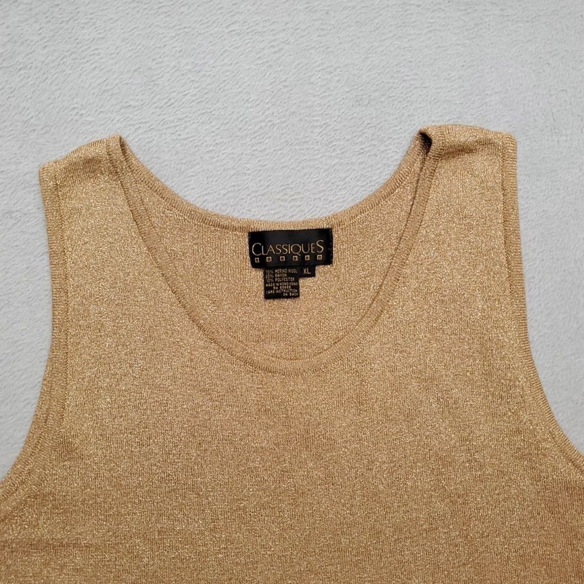 Etro VINTAGE Classiques Top Womens XL Metallic Gold 70% Merino Wool Retro Disco 70s Tank Wool Knit Gold Womens XL Metallic Gold 70s Vintage Classiques Top Size XL / US 12-14 / IT 48-50 - 3 Thumbnail