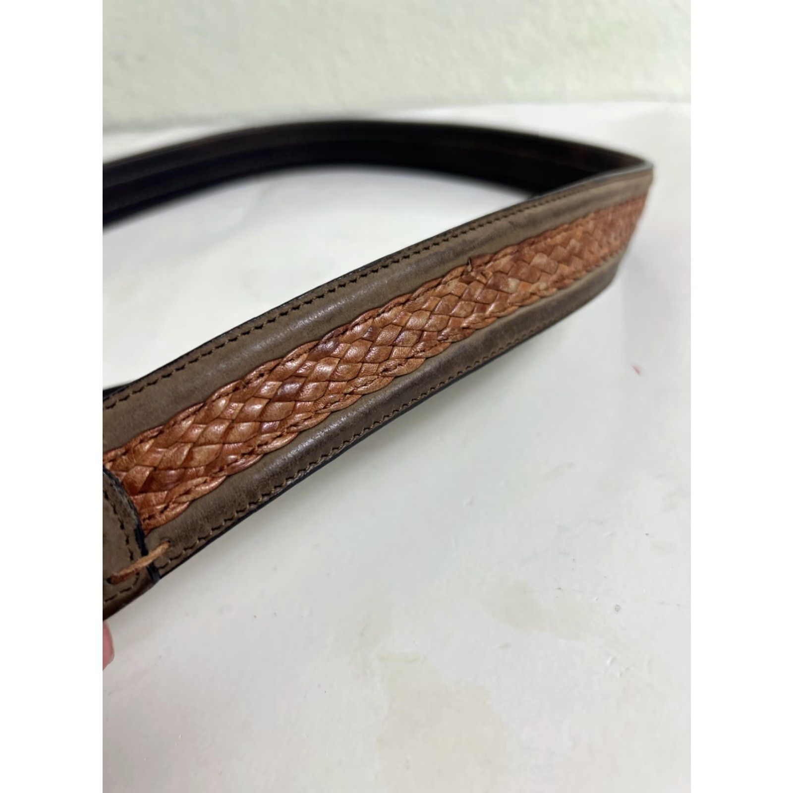 Vintage VINTAGE Western Style Belt Buckle Brown Leather Solid Brass 34” Mens Belt Leather Brass Western 34 Inches Brown Men Size 34 - 2 Thumbnail