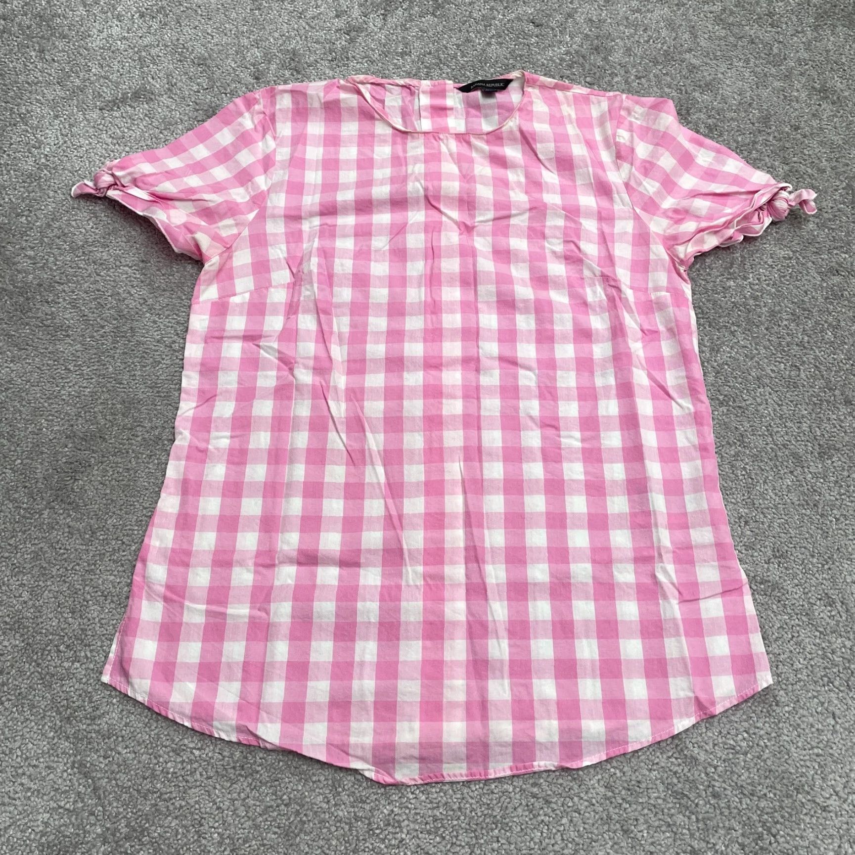 Banana Republic Banana Republic Blouse Womens XS Pink White Check Tie Sleeve Back Button Casual Size XS / US 0-2 / IT 36-38 - 2 Thumbnail