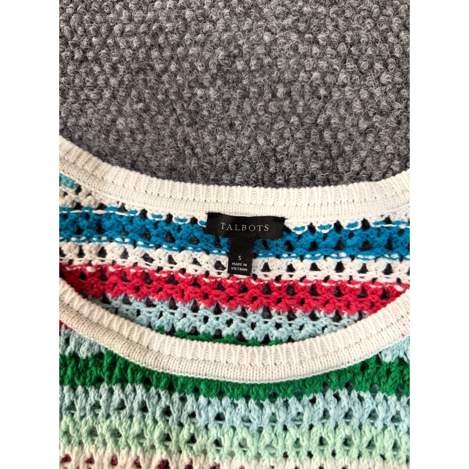 Talbots Talbots Vest Sweater Womens Small Multicolor Striped Crochet Knit Sleeveless Top Size S / US 4 / IT 40 - 3 Thumbnail