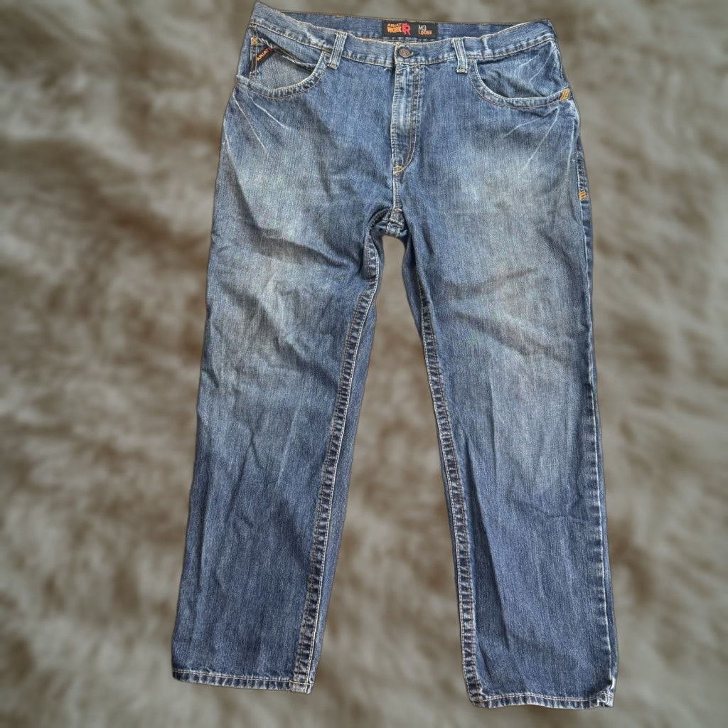 ARIAT M3 Work Jeans Flame Resistant Loose Fit Straight Leg 40x30 Orange Mens