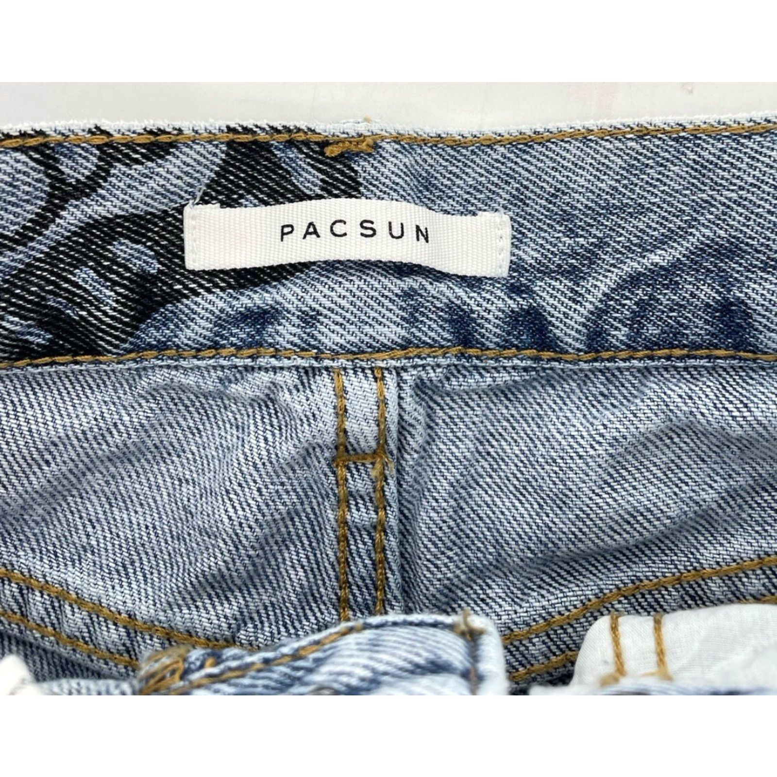 Pacsun PACSUN High Rise Straight Jeans Womens 23 Blue Fray Button Fly Butterfly Print Bohemian Hipster Bat Print 5-Pocket Denim Stone Wash Cool Casual Size 40" / US 18 - 4 Thumbnail