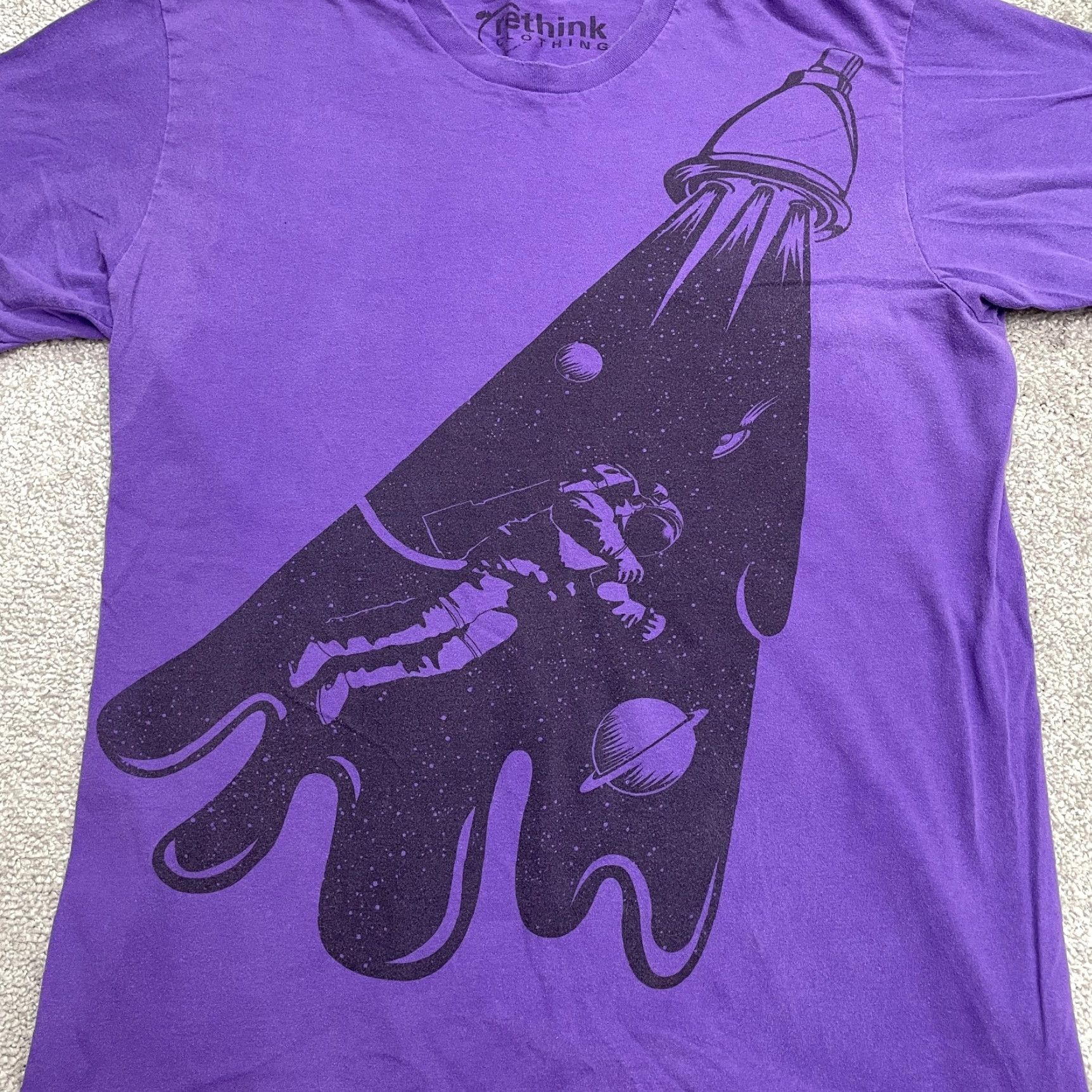 Vintage Rethink T-Shirt Unisex Adult Large Purple Astronaut Space Tee Graphic Print Crew Neck Short Sleeve Casual Size L / US 10 / IT 46 - 3 Thumbnail