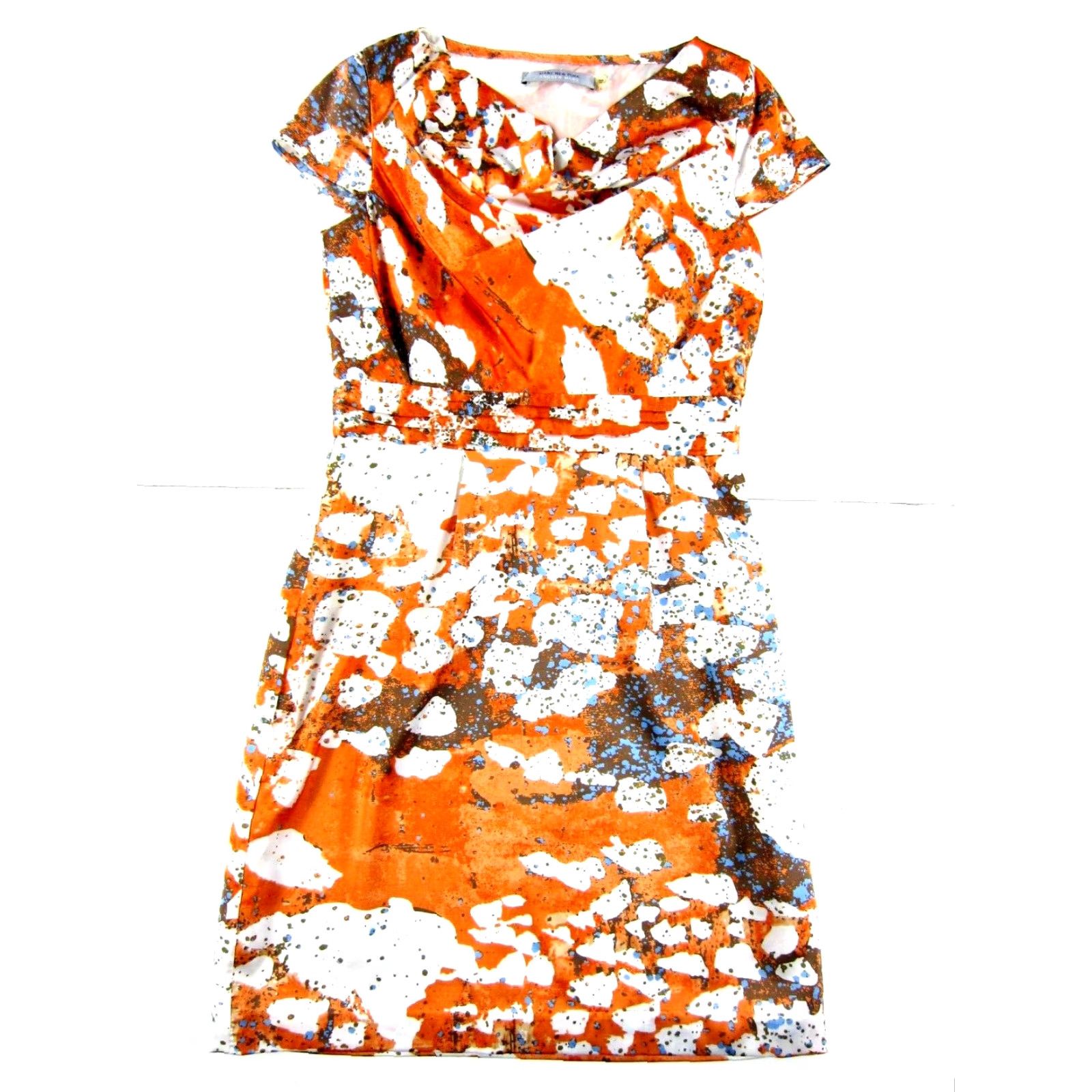 Andrew Marc Andrew Marc New York Orange Blue Brown Abstract Cap Sleeve Sheath Dress 6 Size M / US 6-8 / IT 42-44 - 2 Thumbnail