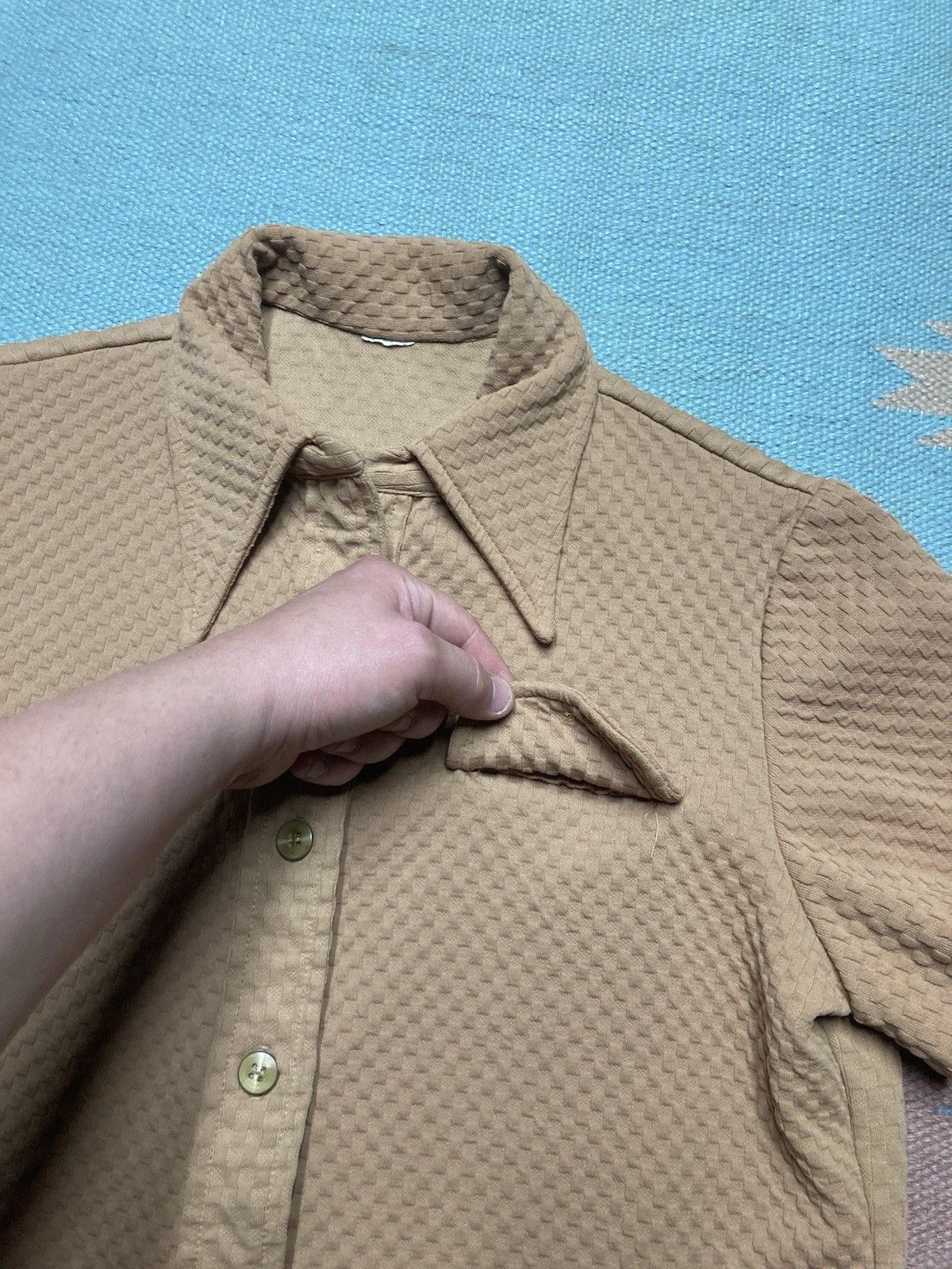 Vintage Vintage 70s button shirt textured knit dagger collar large Size US L / EU 52-54 / 3 - 3 Thumbnail