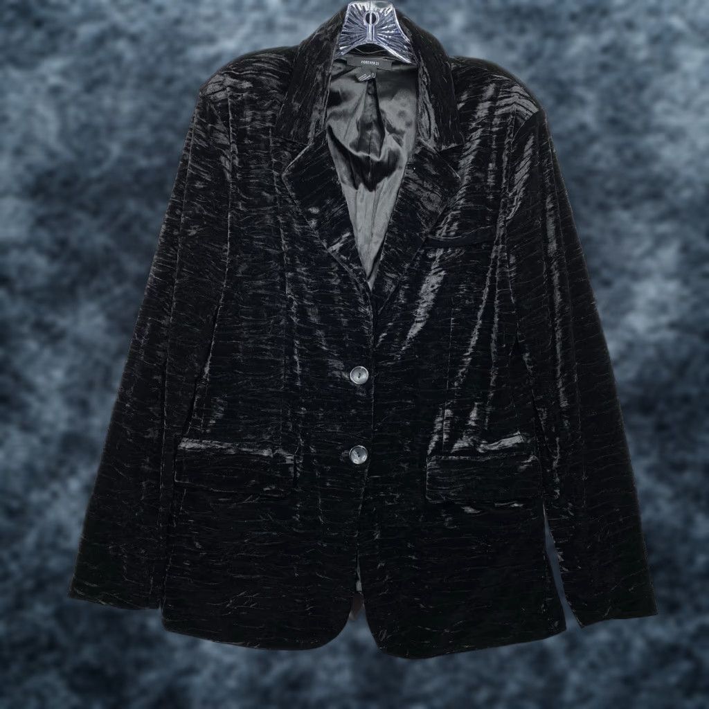 Forever 21 FOREVER 21 Blazer Jacket Women XL Black Crushed Velvet Party Preppy Vintage No Size XL / US 12-14 / IT 48-50 - 1 Thumbnail