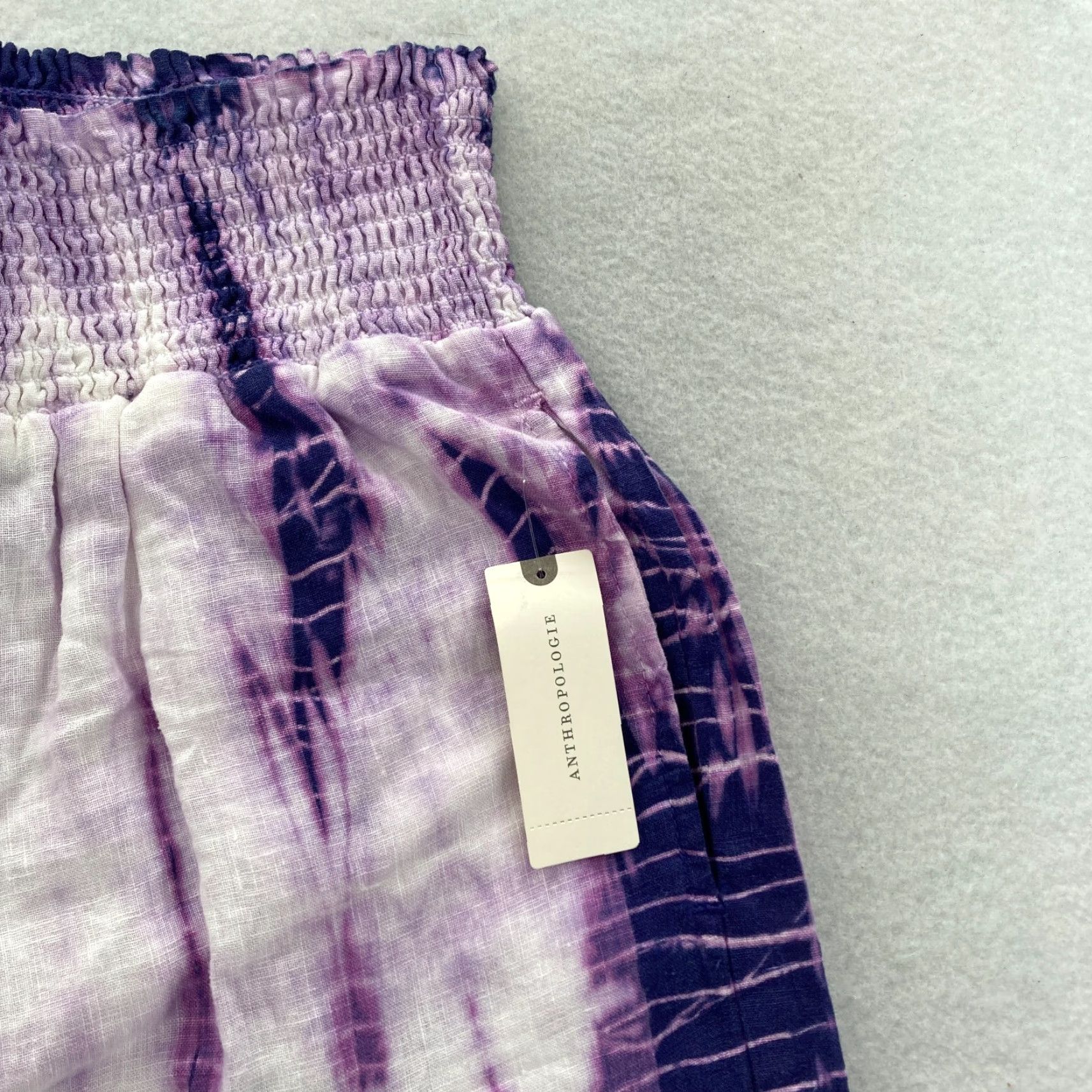 Anthropologie Cloth & Stone X Anthropologie Wide Leg Pants Women's Small Purple Tie Dye Linen Size 42" / US 20 - 3 Thumbnail