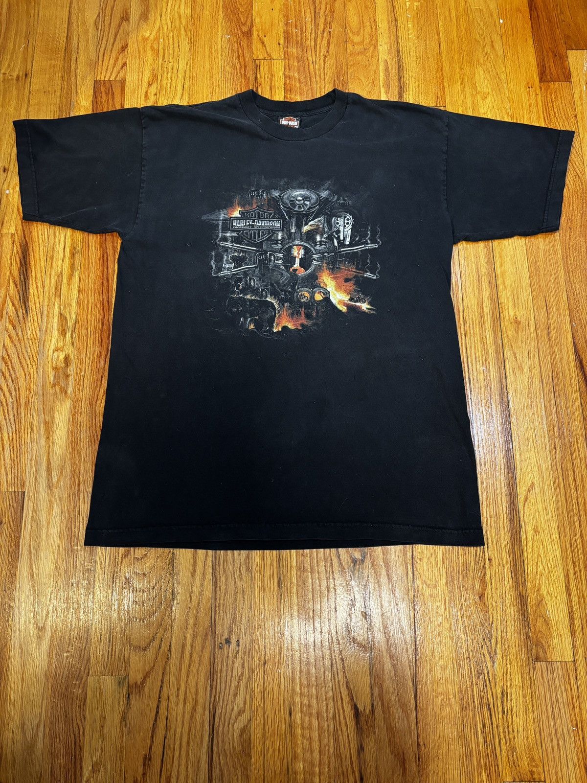 Harley Davidson Vintage 2002 Harley-Davidson Black XL Flames Graphic Size US XL / EU 56 / 4 - 1 Thumbnail