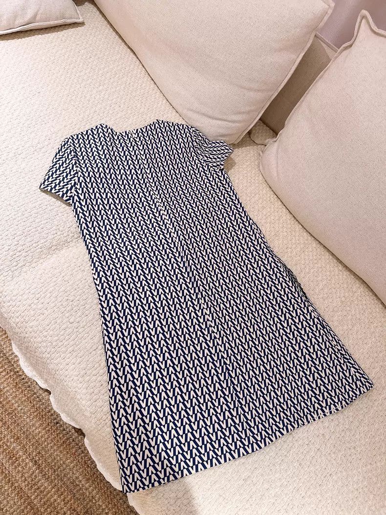 Valentino Valentino Blue and white full logo dress Size M / US 6-8 / IT 42-44 - 5 Thumbnail