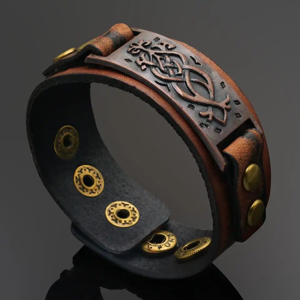 Leather × Vintage Wrap Pu Leather Bracelet Pulsera Hombre Size ONE SIZE - 1 Thumbnail
