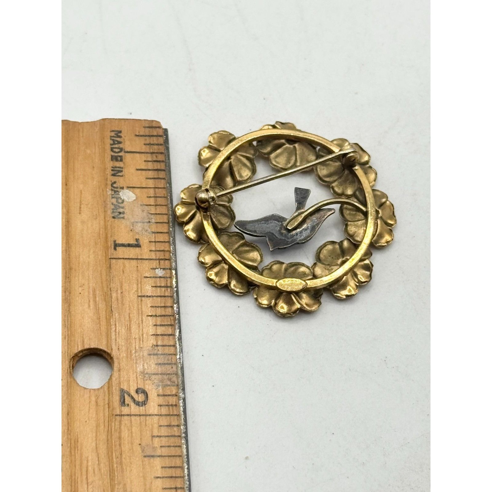 Vintage Wells gold filled blue Guilloche enamel swallow bird wreath Size ONE SIZE - 5 Thumbnail