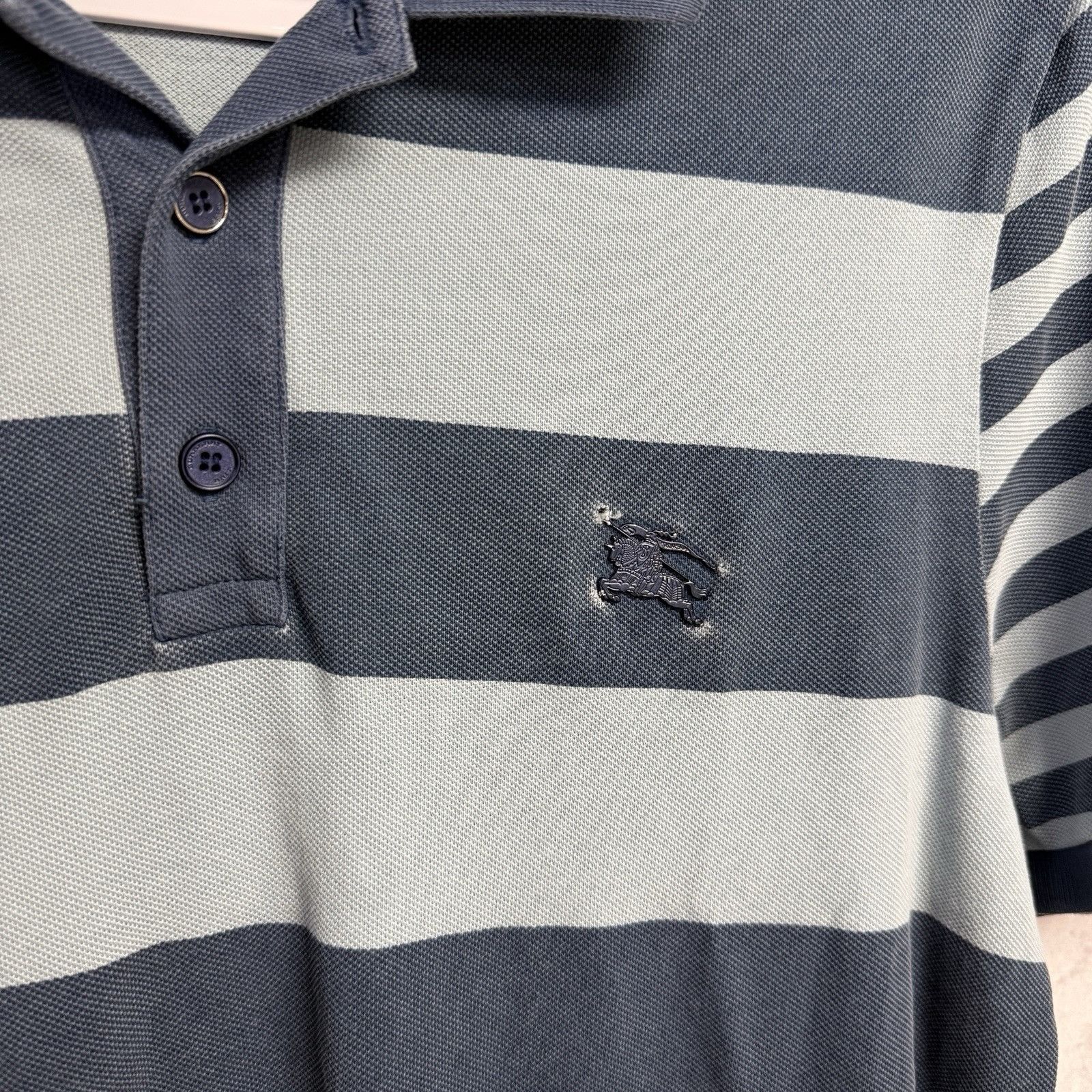 Burberry Burberry Brit Striped Collared Shirt Mens XL Blue Embroidere Size US XL / EU 56 / 4 - 3 Thumbnail