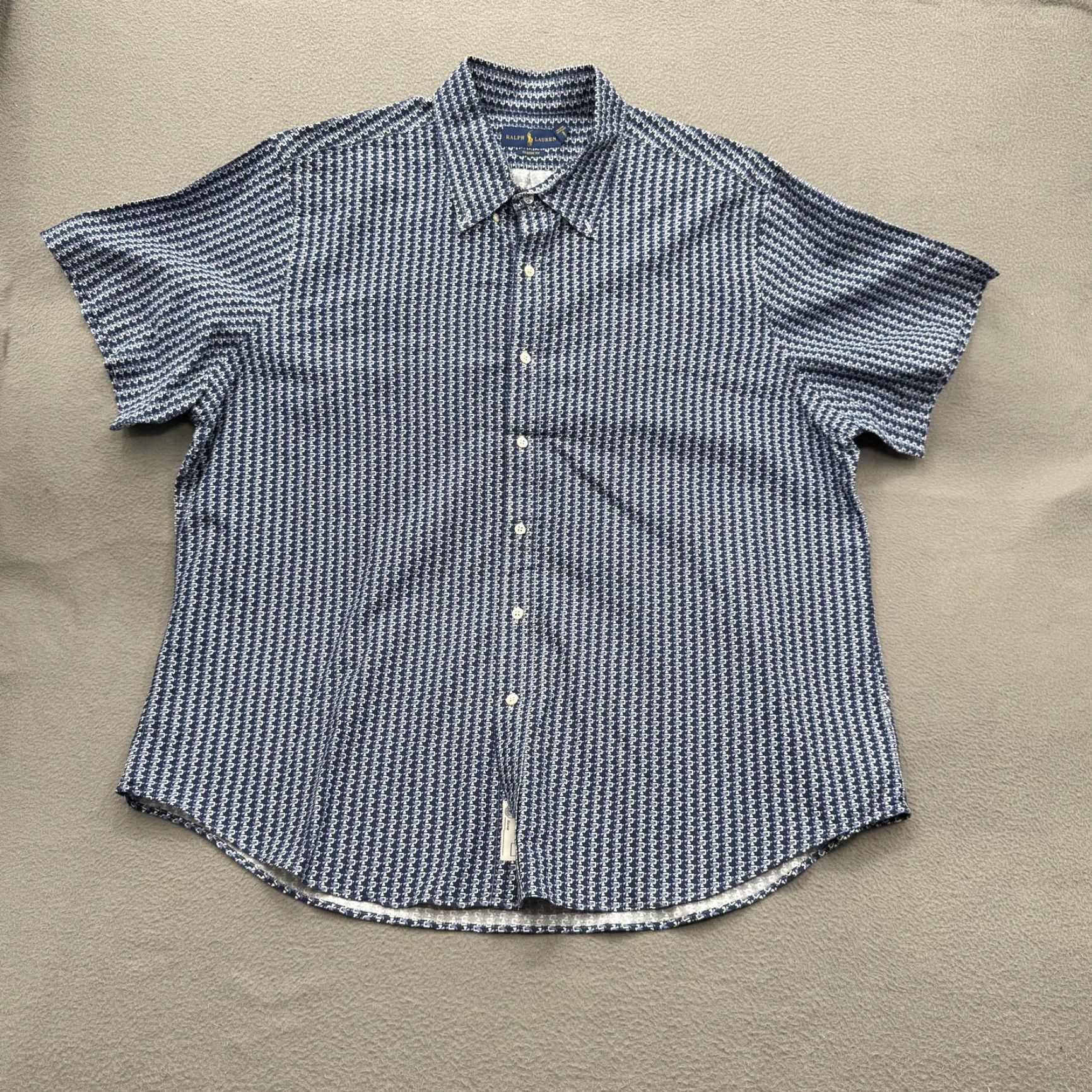 Ralph Lauren Ralph Lauren Shirt Mens 2XL Blue White Classic Fit Short Sleeve Cotton Patterned Geometric Button-Down Shirt Size US XXL / EU 58 / 5 - 2 Thumbnail