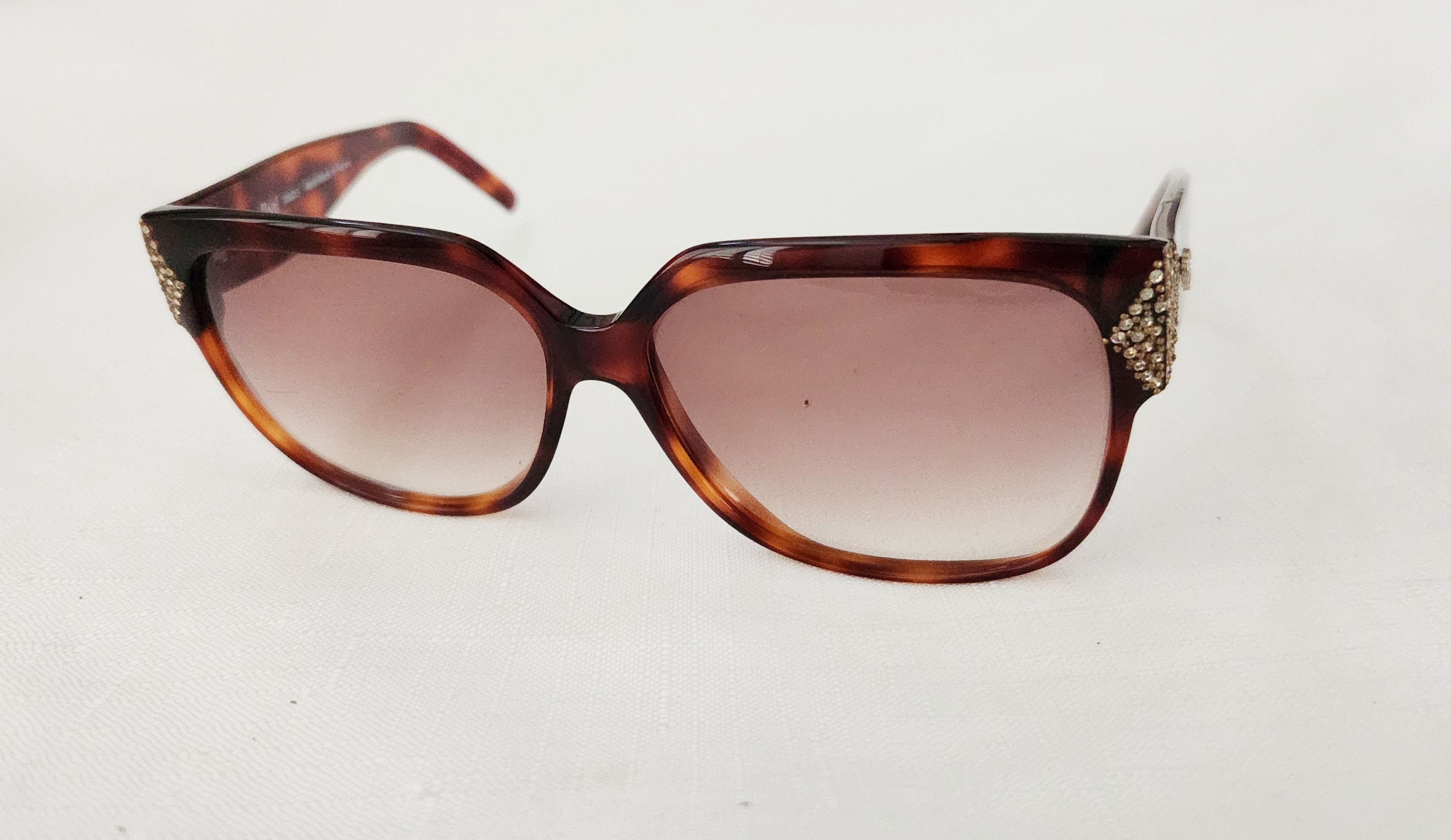 Designer × Vintage Stendhal Vintage Sunglasses Tortoise shell with Rhinestones Size ONE SIZE - 4 Thumbnail