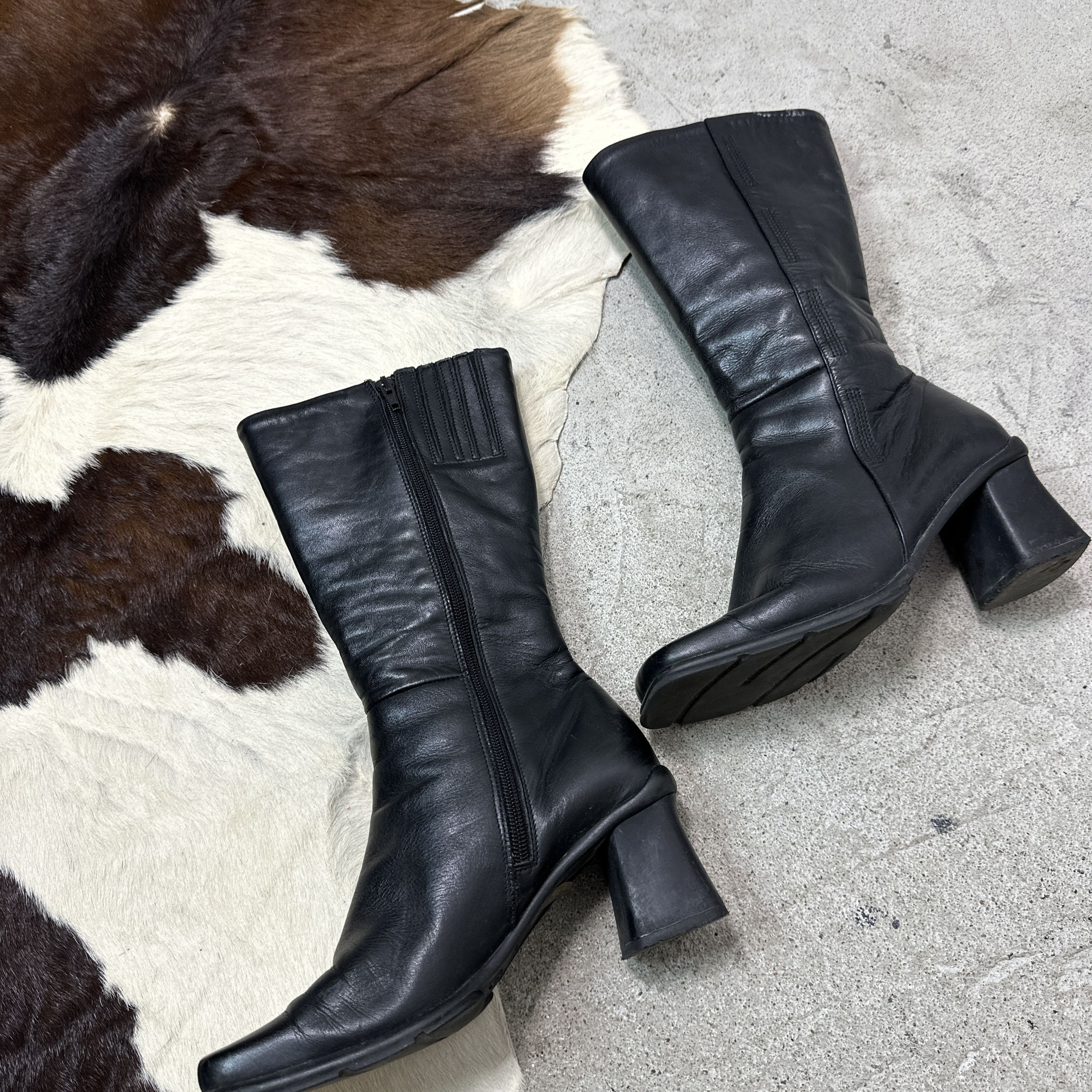Vintage Vintage Real Leather Biker Grunge Square Toe Boots 00s Size US 7 / IT 37 - 8 Thumbnail