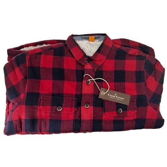 Other Tailor Vintage Mens Red Black Plaid Fleece Lined Flannel Shi Size US L / EU 52-54 / 3 - 5 Thumbnail