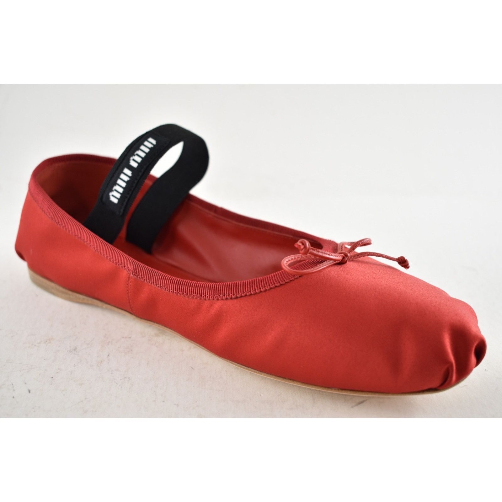 Miu Miu Miu Miu Satin Rosso Red Black White Logo Strap Bow Size US 9 / IT 39 - 6 Thumbnail