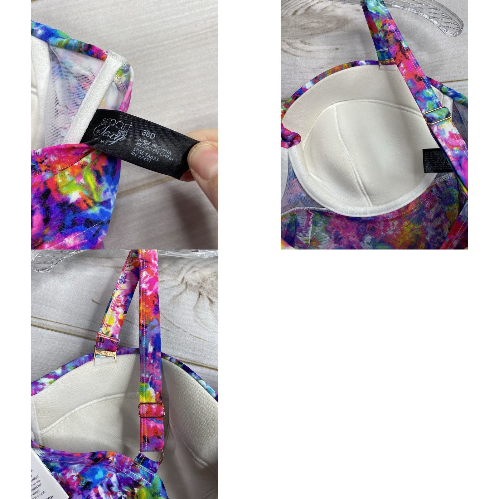 Swims Smart & Sexy Tankini Top Womens Tankini 38D Multicolor Tie Dye Underwire Beach Swimwear Adjustable Padded Size XS / US 0-2 / IT 36-38 - 8 Thumbnail