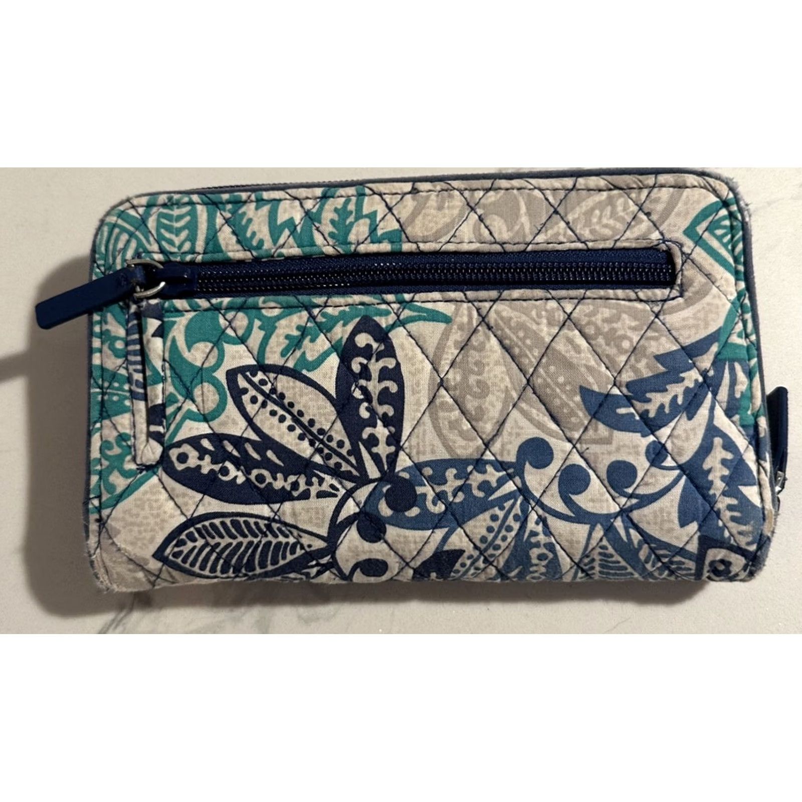 Vera Bradley Vera Bradley Wallet Women Classic Blue Gray Flower Quilted Turnlock Zip-Around Credit Card Folding One Size Blue Size ONE SIZE - 3 Thumbnail