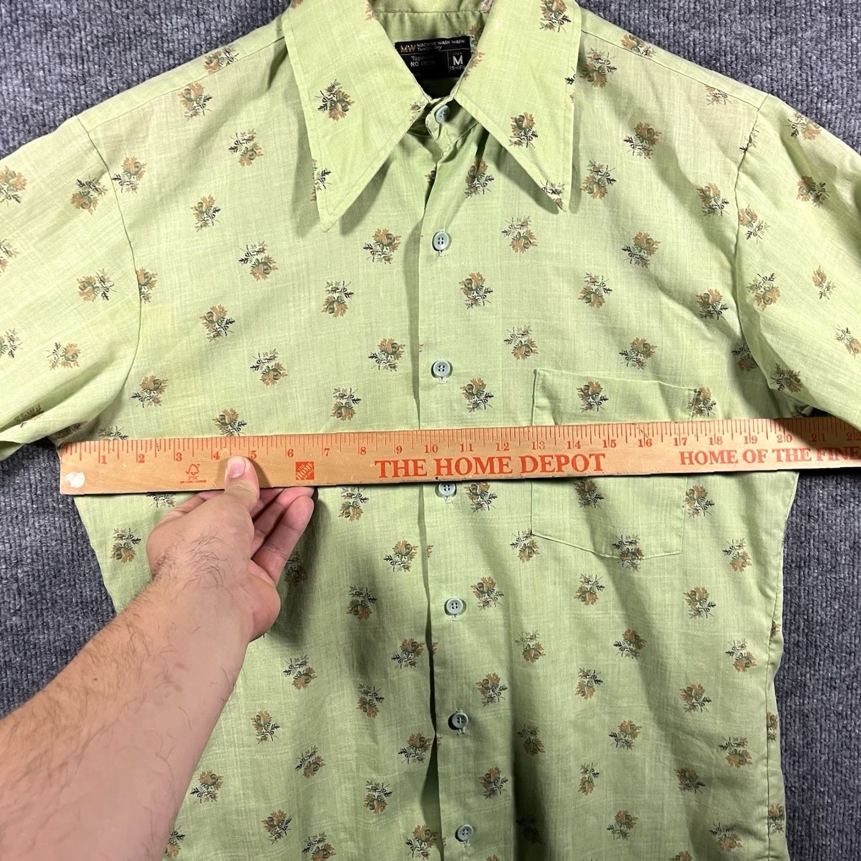 JCPenney VINTAGE J. C. Penney Shirt Mens M Green Floral 70s Button-Up Short Sleeve Polyester Blend Size US M / EU 48-50 / 2 - 6 Thumbnail