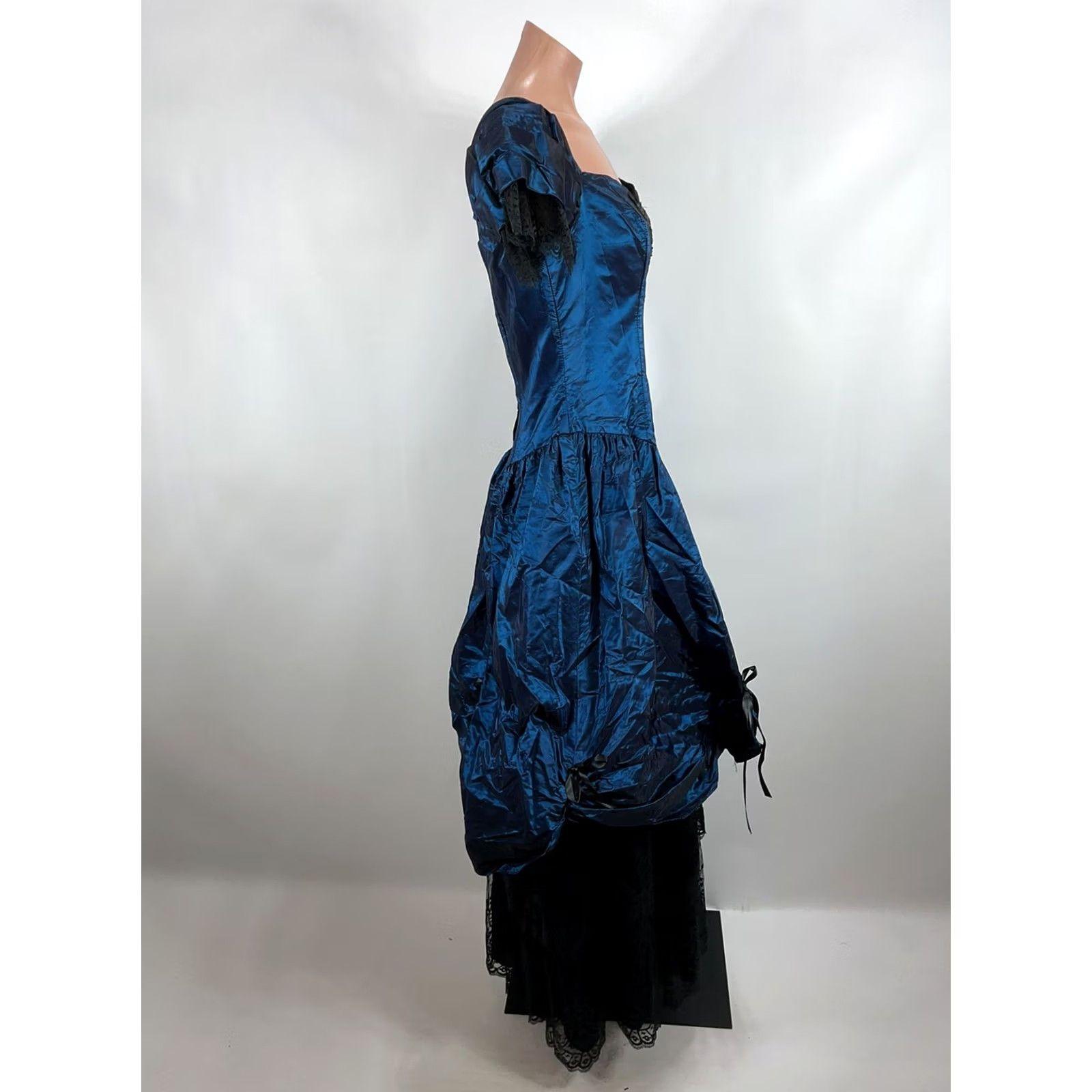 80s prom dress blue VINTAGE Alfred Angelo Formal Puffy Sleeve Off Shoulder Lace Tiered Metallic S/M Glam Rock Maxi_Dress One Shoulder Sleeveless Sequin Size:S_14-16 10 to 15 days