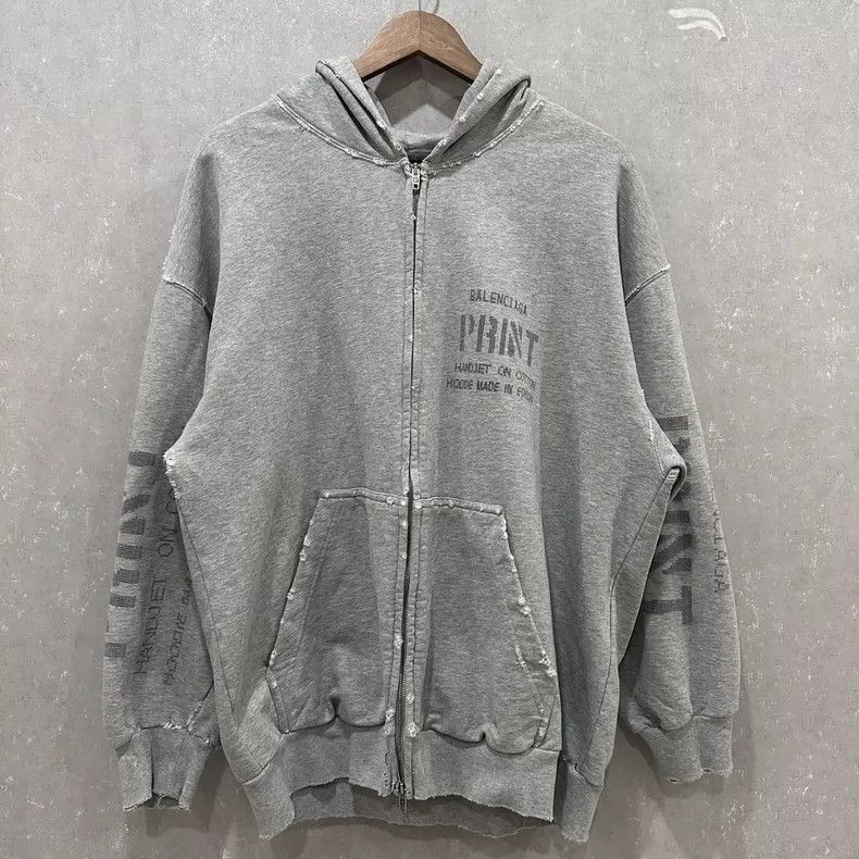 Balenciaga Balenciaga New Grey Destroy Zip Hoodie Jacket Size US M / EU 48-50 / 2 - 1 Thumbnail