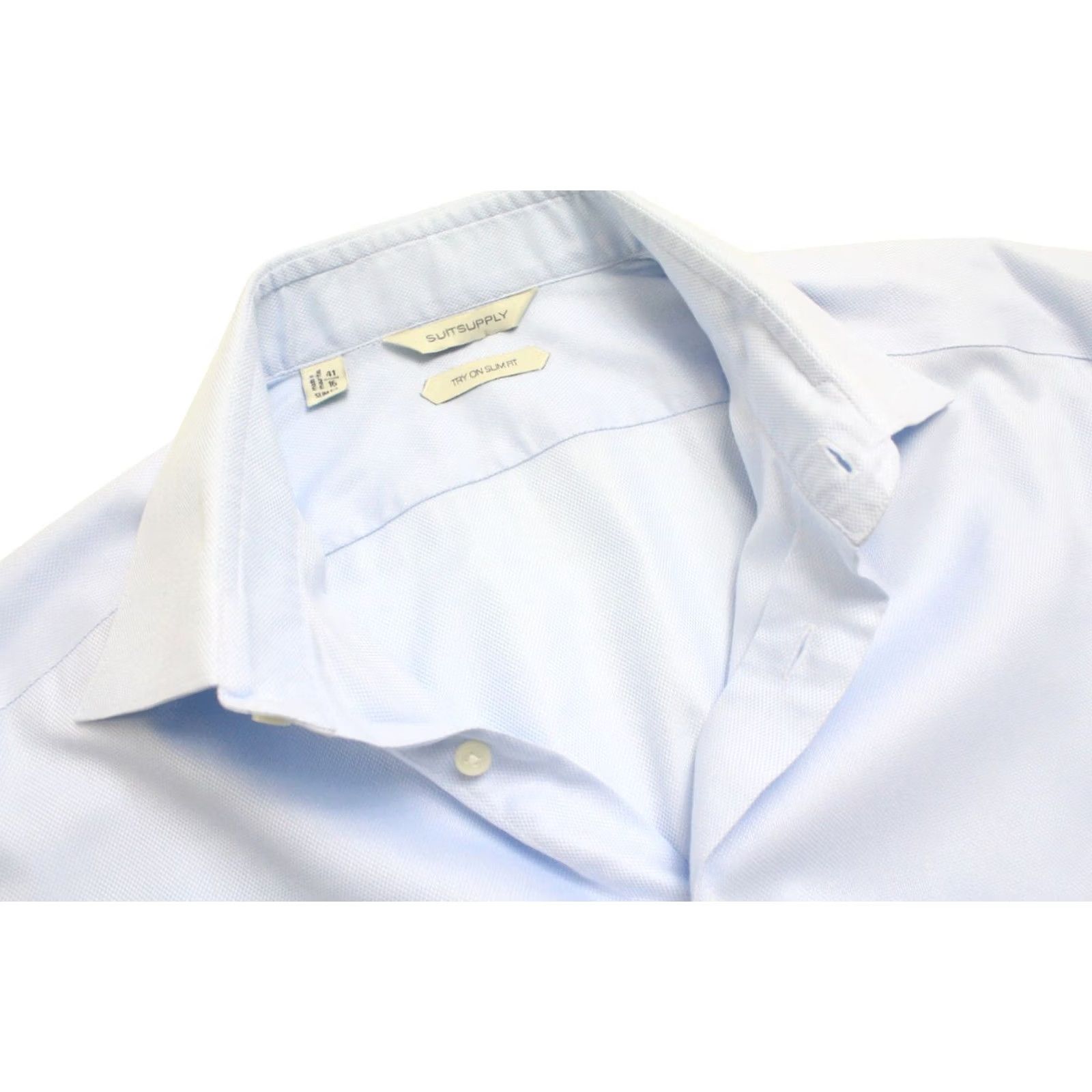 Suitsupply SUITSUPPLY Formal Shirt Men's 41 / 16 Slim Fit Cutaway Collar Blue Button Size 42R - 4 Thumbnail