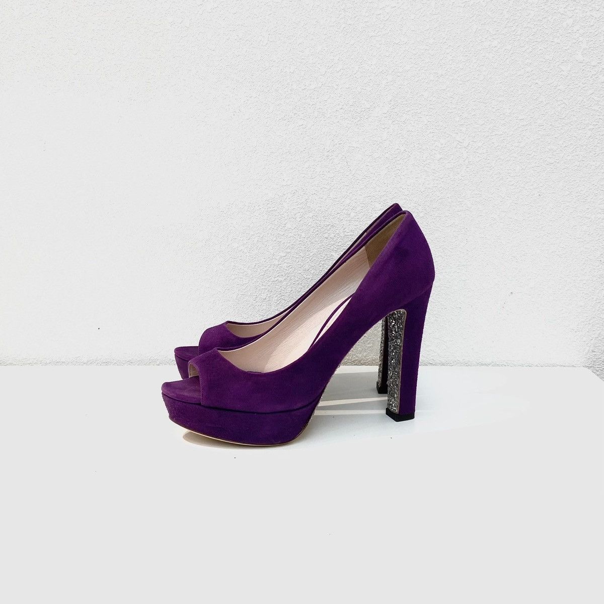 Miu Miu Miu Miu purple suede peep-toe platform pumps Size US 6.5 / IT 36.5 - 2 Thumbnail