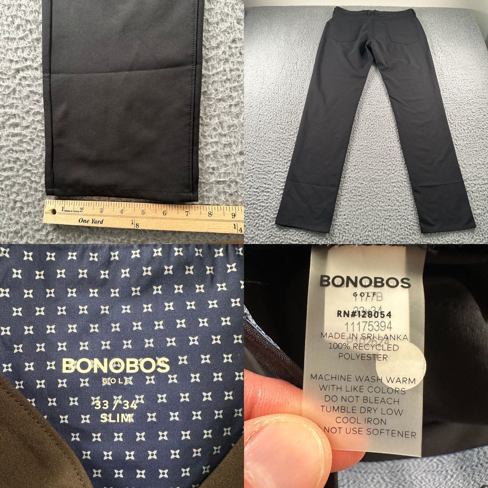 Bonobos Bonobos Golf Pants Mens 33x34 Slim Black Stretch Performance Straight Polyester Flat Front Button Front Pants Sports Mens Size US 33 - 8 Thumbnail