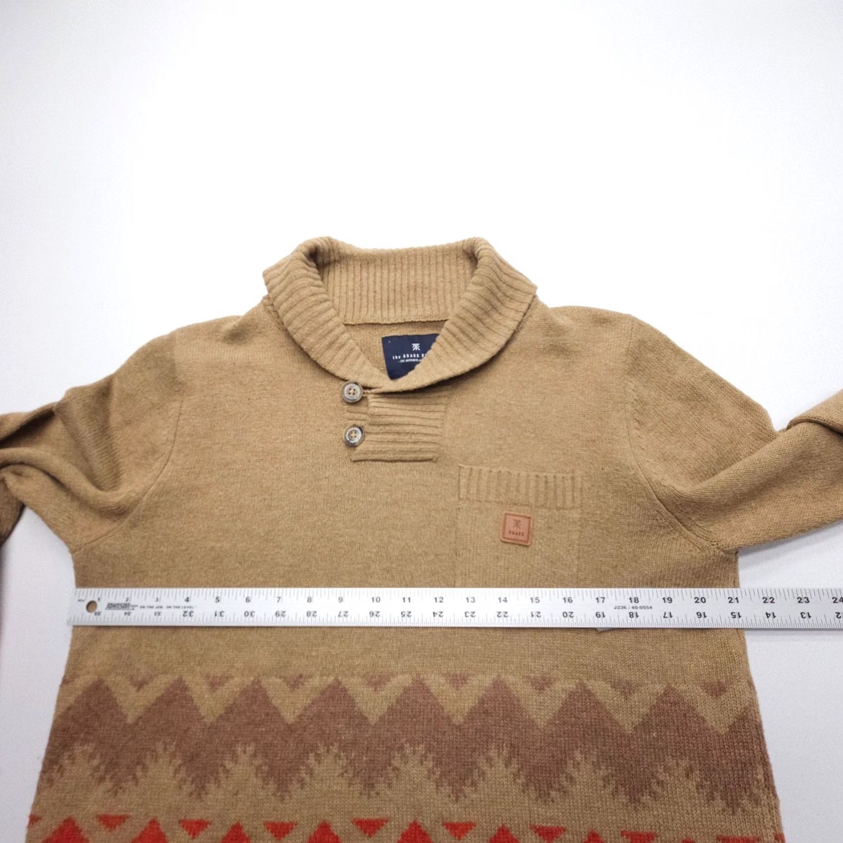 Roark Roark Mens Sweater Geometric Knit Collared Wool Blend Button Pullover Aztec Southwestern Multicolor M Size US M / EU 48-50 / 2 - 6 Thumbnail
